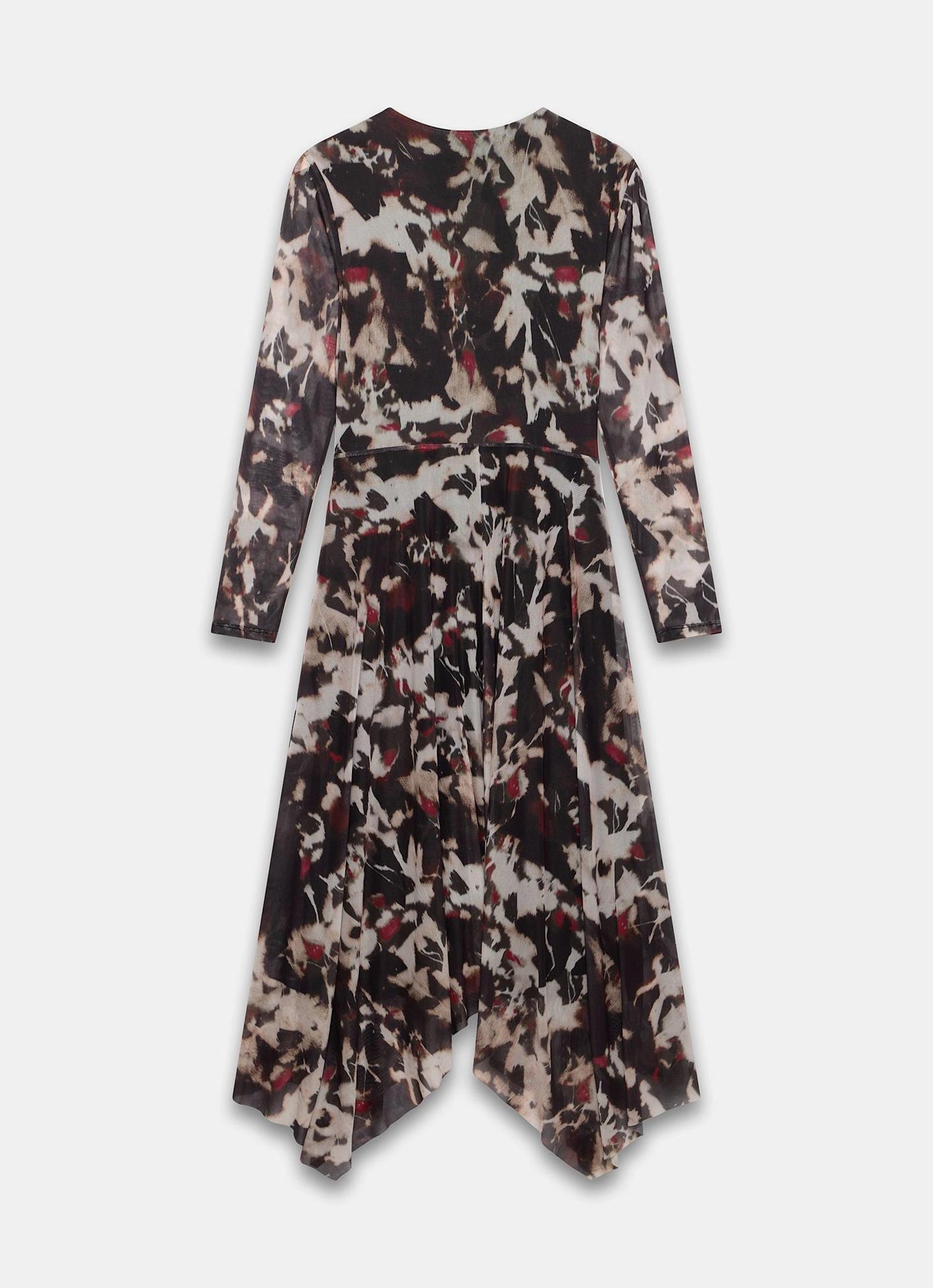 Burgundy Abstract Print Mesh Midi Dress
