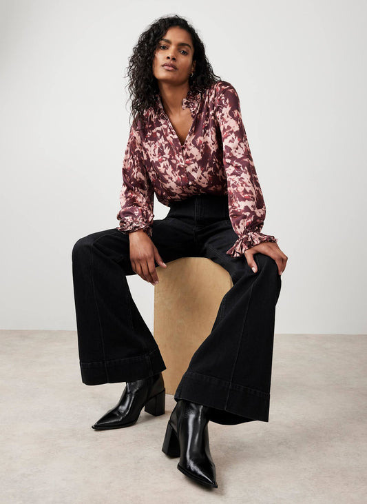 Burgundy Printed Satin Blouse