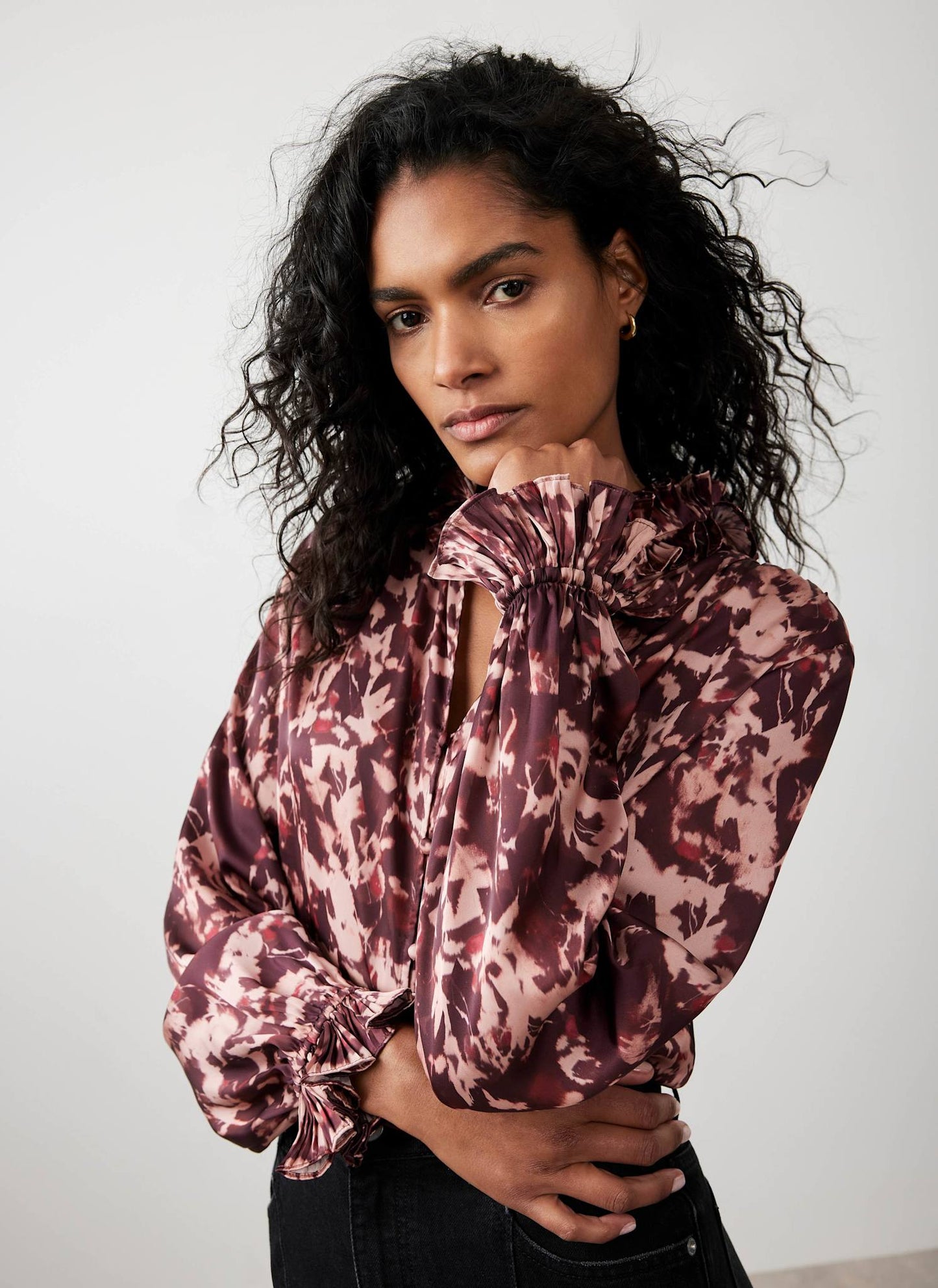 Burgundy Printed Satin Blouse