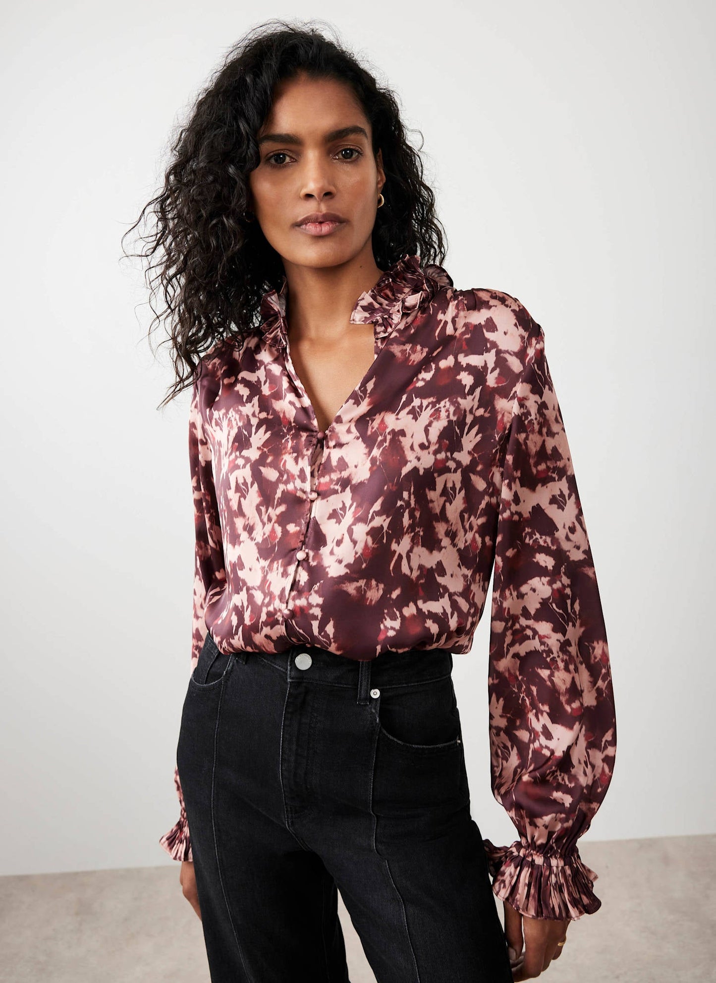 Burgundy Printed Satin Blouse