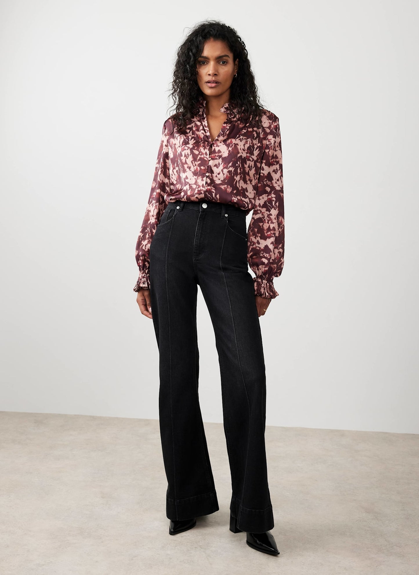 Burgundy Printed Satin Blouse