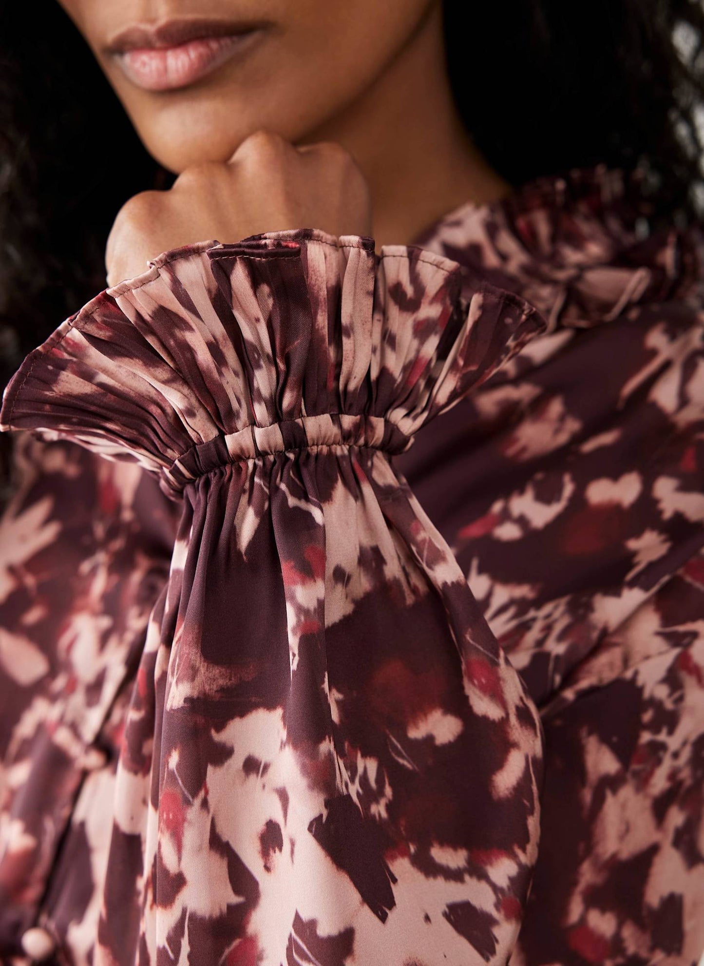 Burgundy Printed Satin Blouse