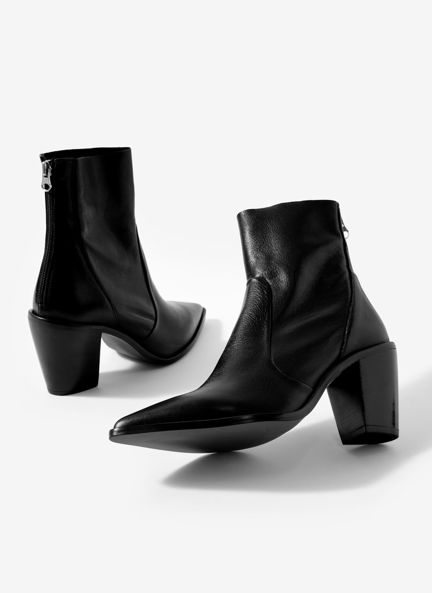 Amy Black Leather Ankle Boots