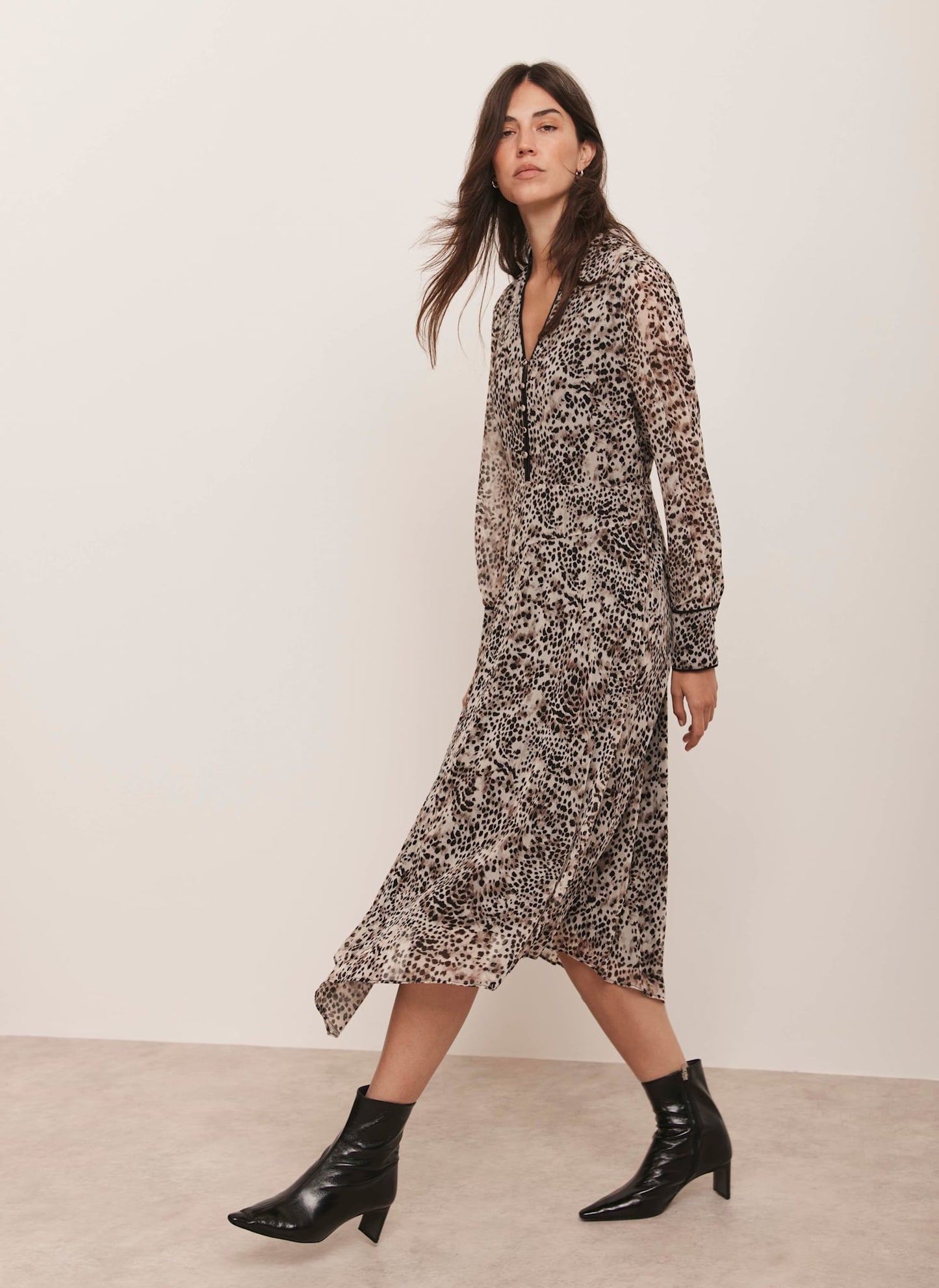 Leopard Print Asymmetric Midi Dress