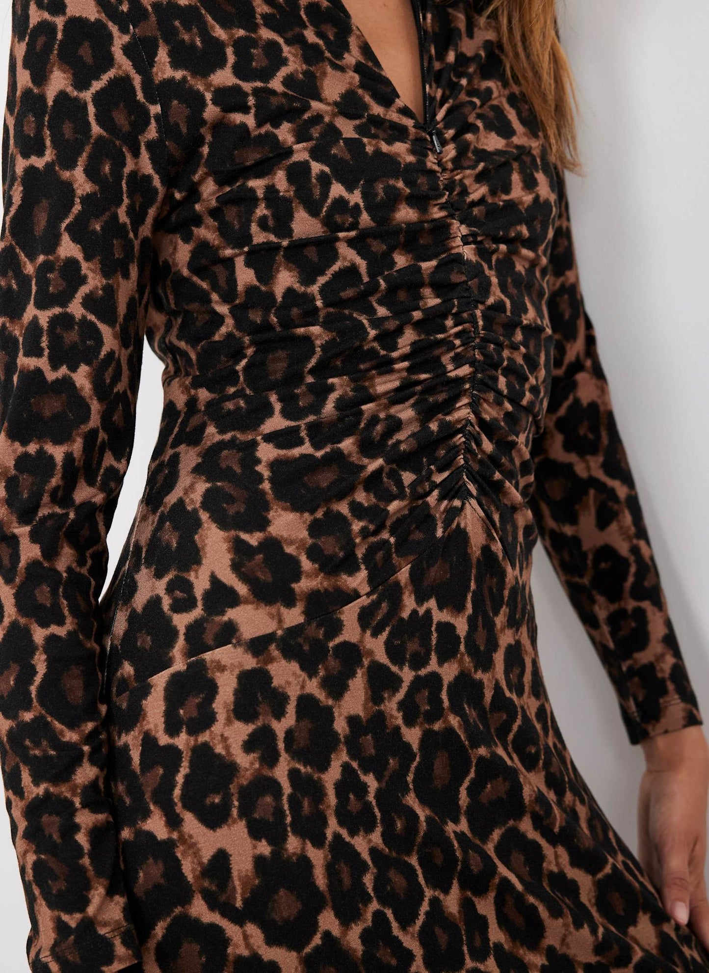 Leopard Print Ruched Midi Dress