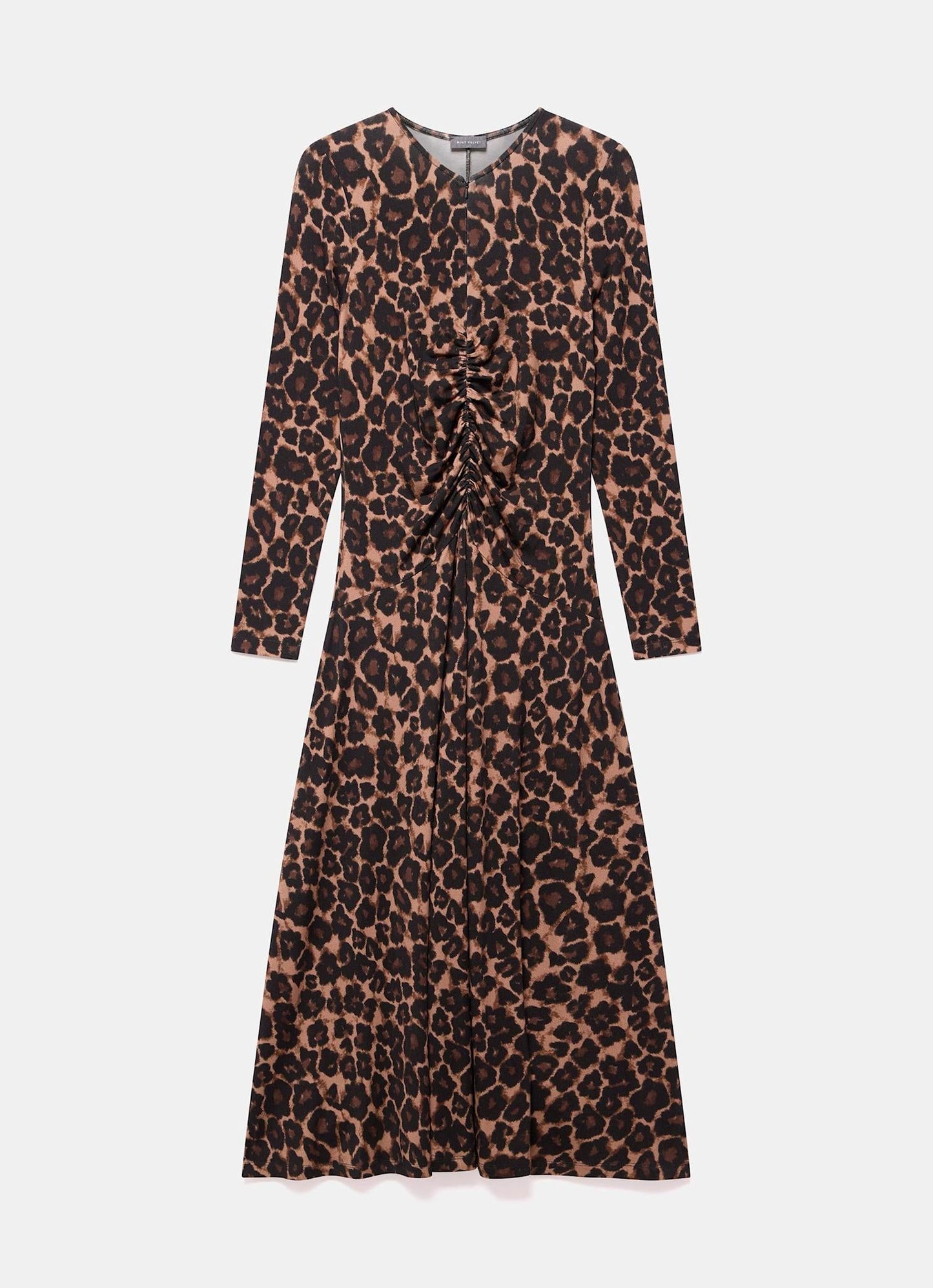Leopard Print Ruched Midi Dress