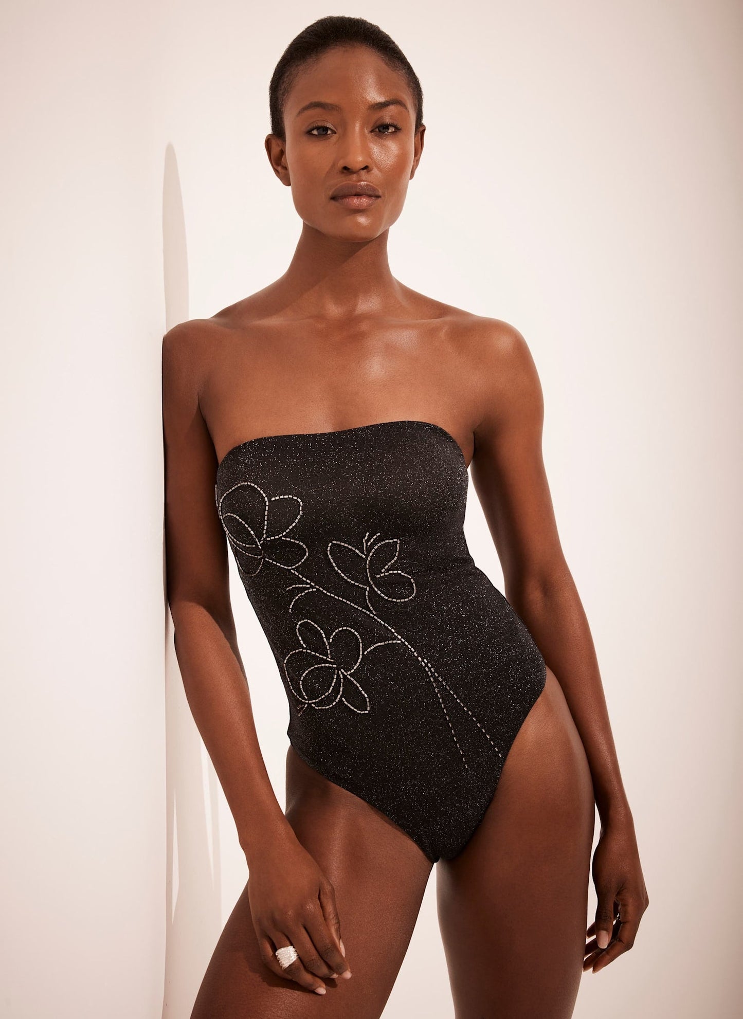 Black Beaded Detail Bandeau Swimsuit