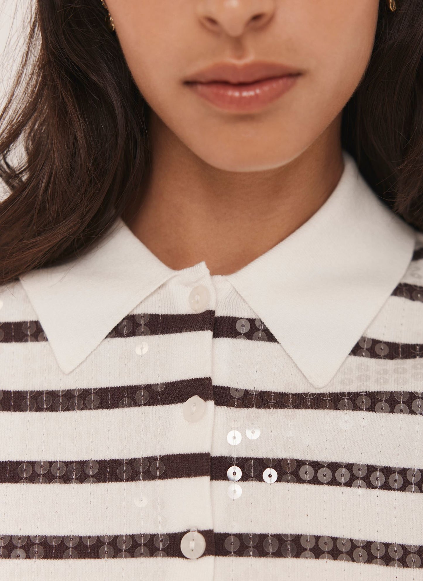 Burgundy Stripe Sequin Collar Cardigan