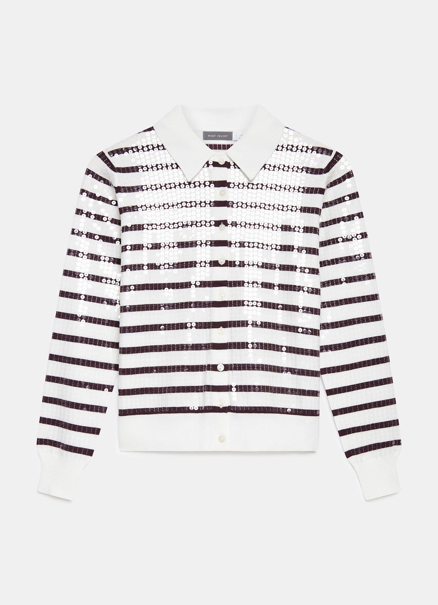 Burgundy Stripe Sequin Collar Cardigan