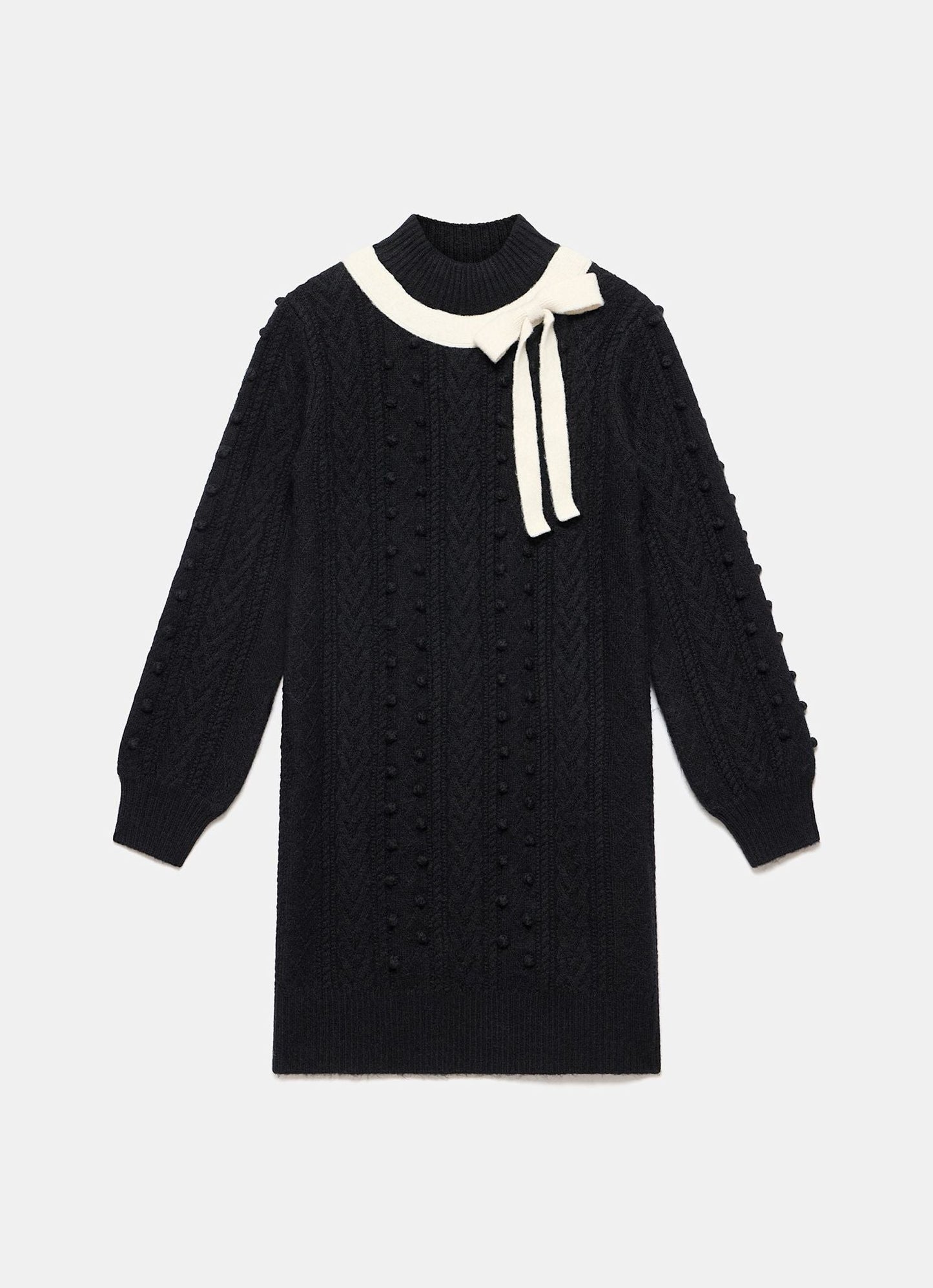 Black Bow Detail Cable Knit Mini Dress