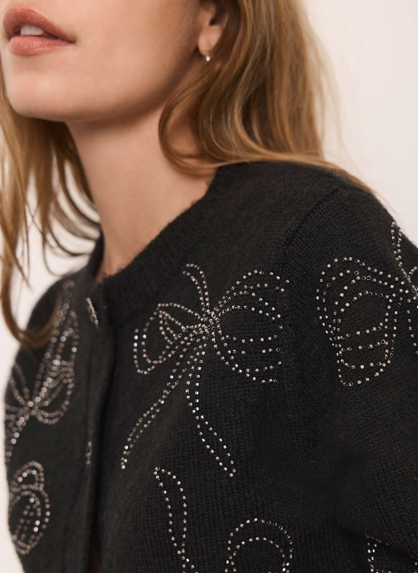 Black Bow Detail Embellished Cardigan
