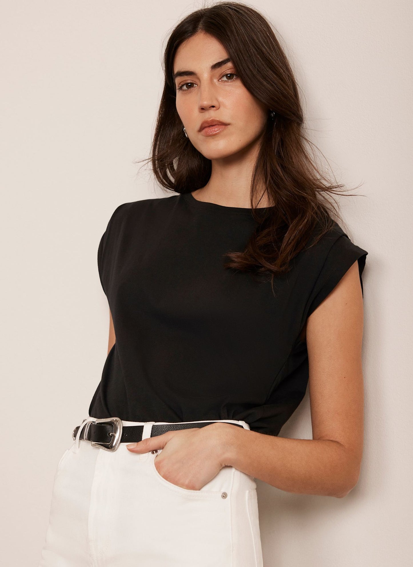 Black Cotton Extended Shoulder T-Shirt