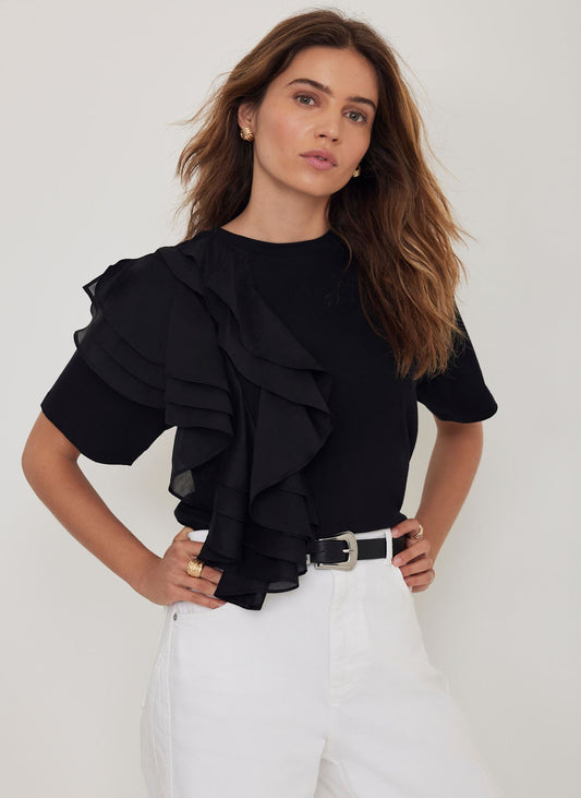 Black Cotton Frill T-Shirt