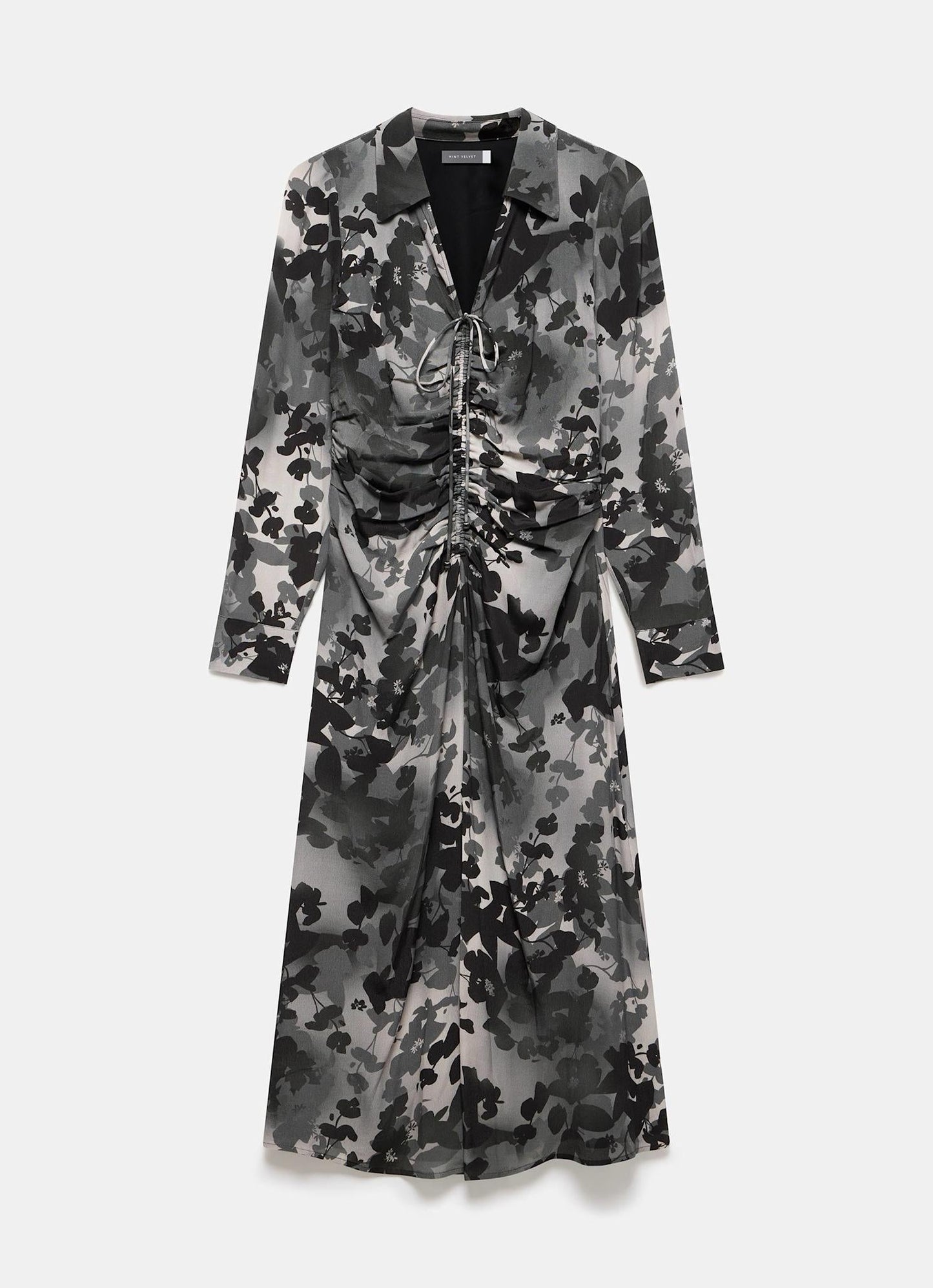 Black Floral Print Midi Dress