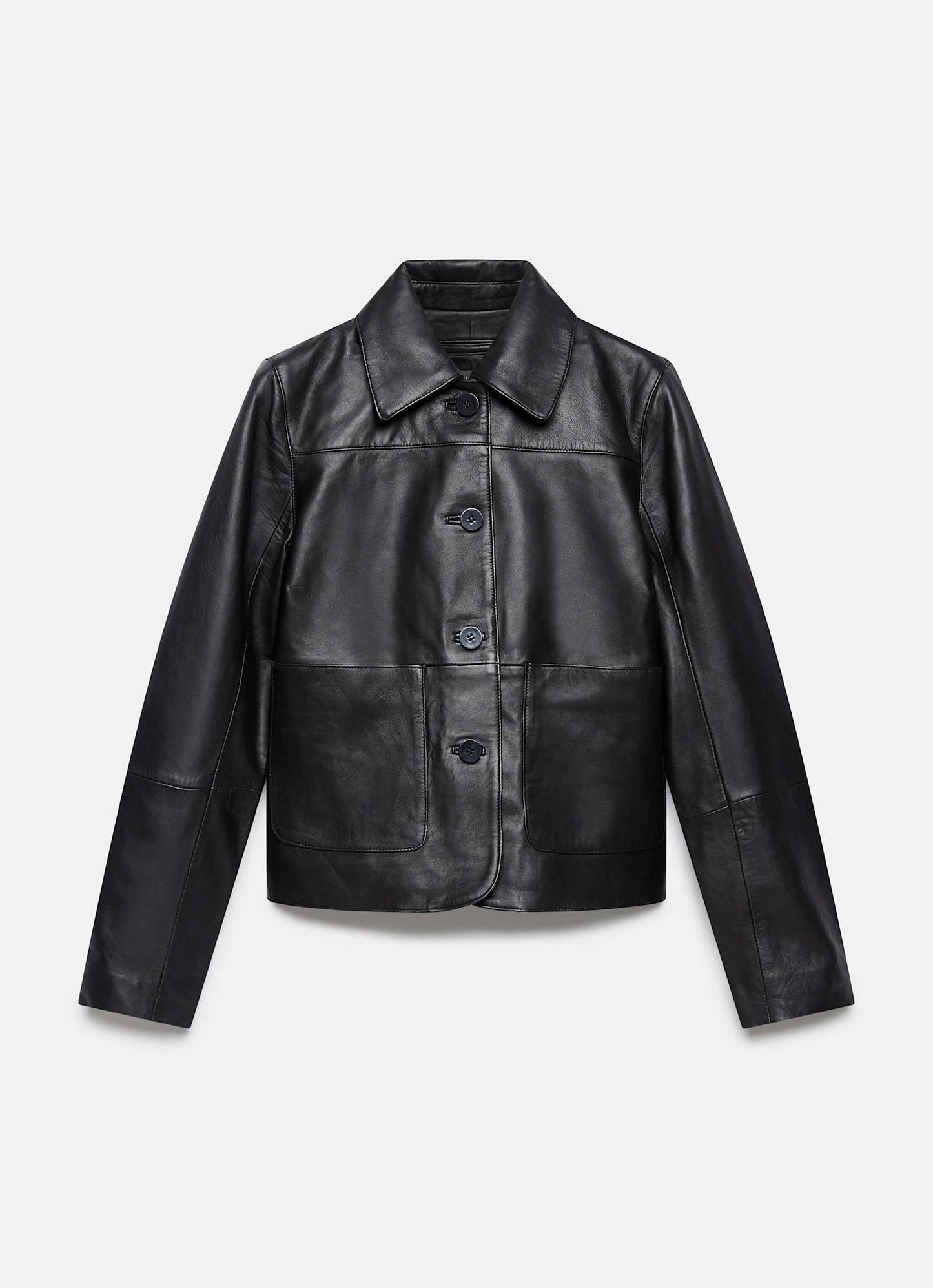 Black Leather Pocket Detail Jacket