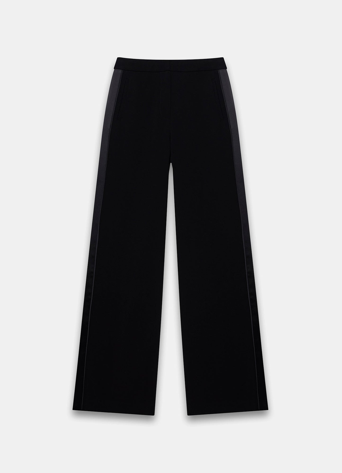 Black Satin Stripe Wide Trousers