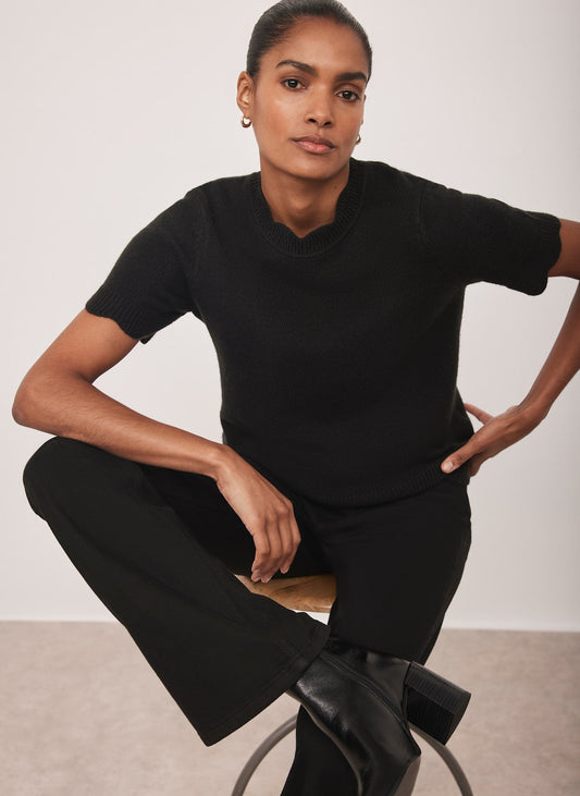 Black Scallop Knit Top