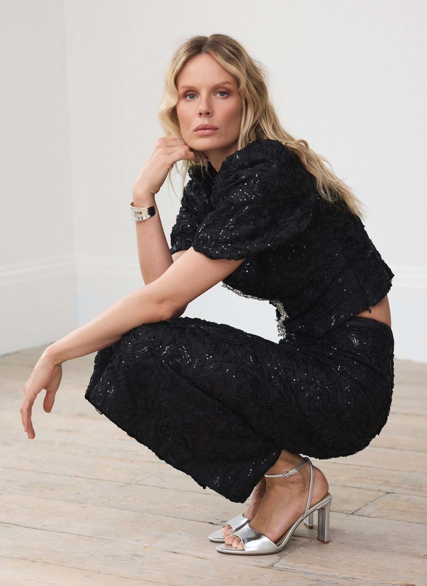 Black Sequin Midi Skirt