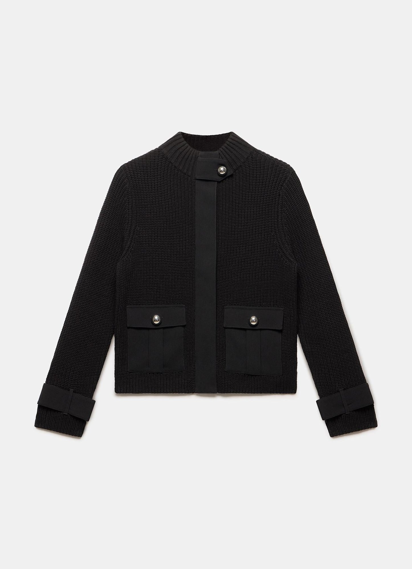 Black Cotton Blend Ribbed Jacket
