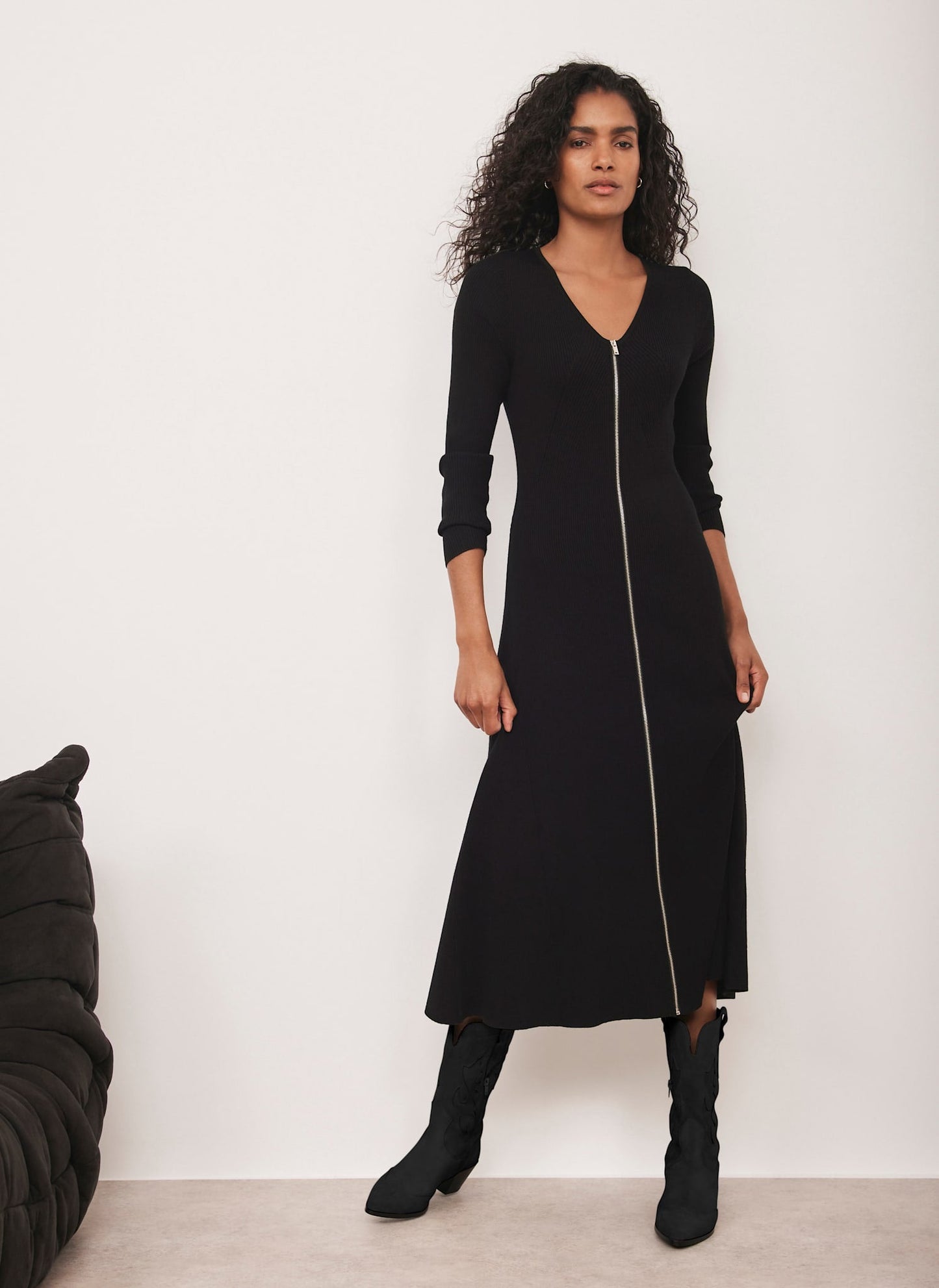 Black Ribbed Knit Maxi Dress