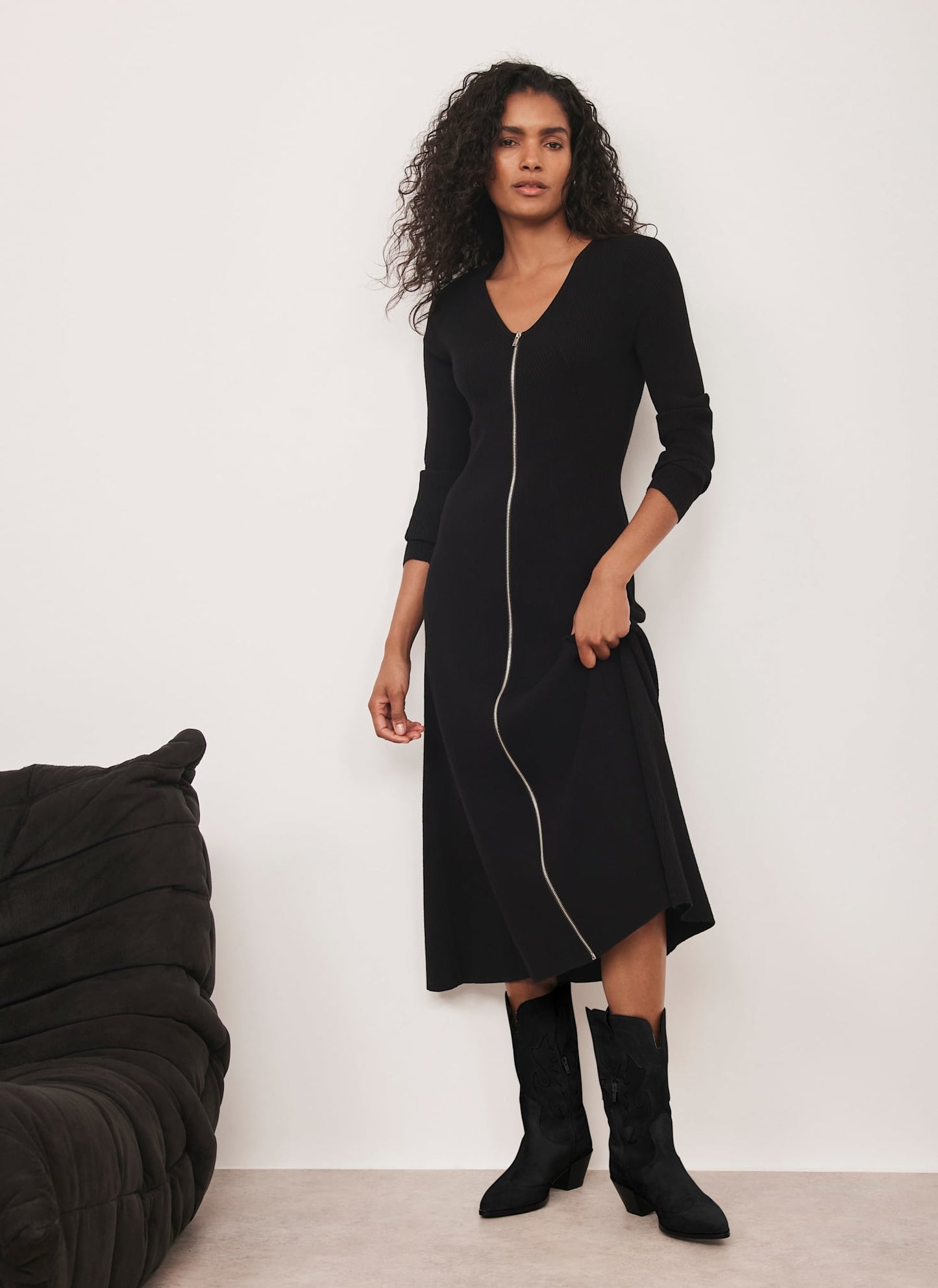 Black Ribbed Knit Maxi Dress