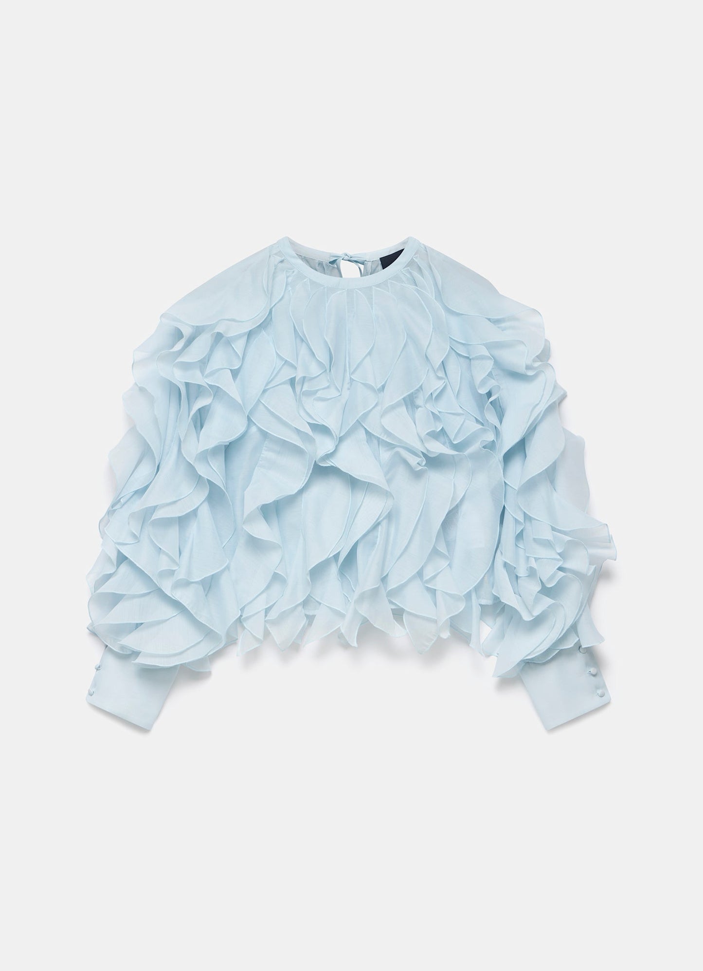 Blue Organza Ruffle Blouse