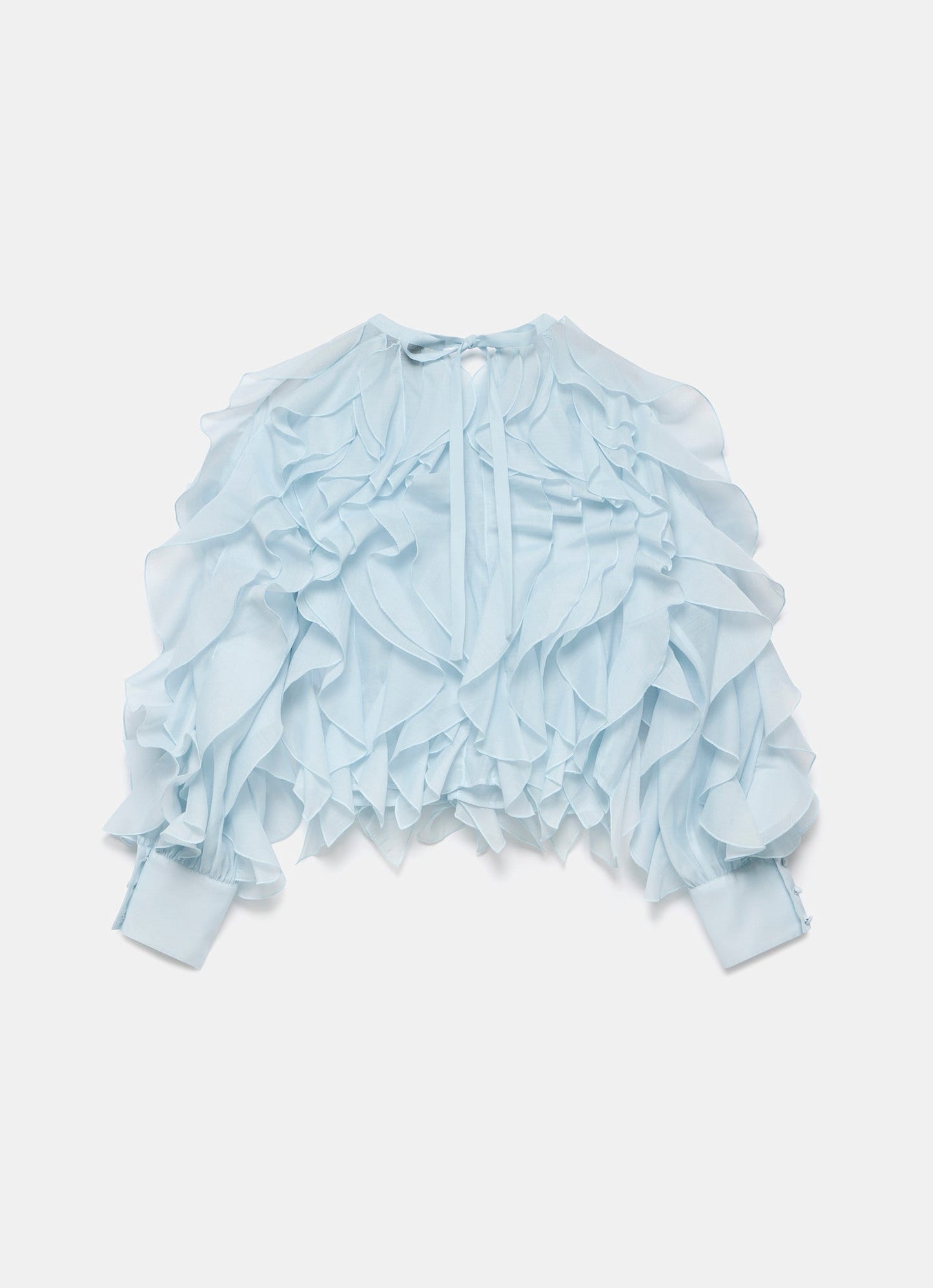 Blue Organza Ruffle Blouse