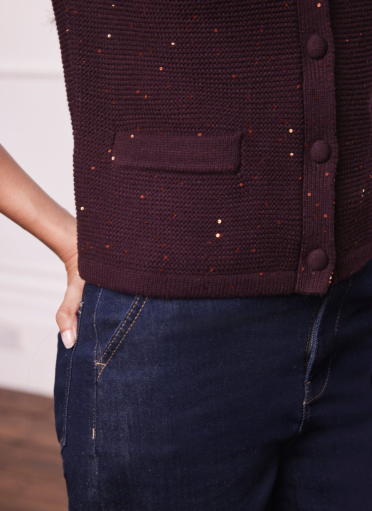 Burgundy Sequin Cotton Blend Cardigan
