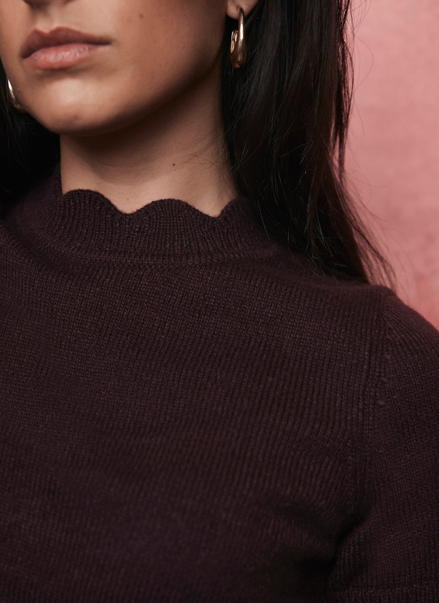 Burgundy Scallop Knit Top