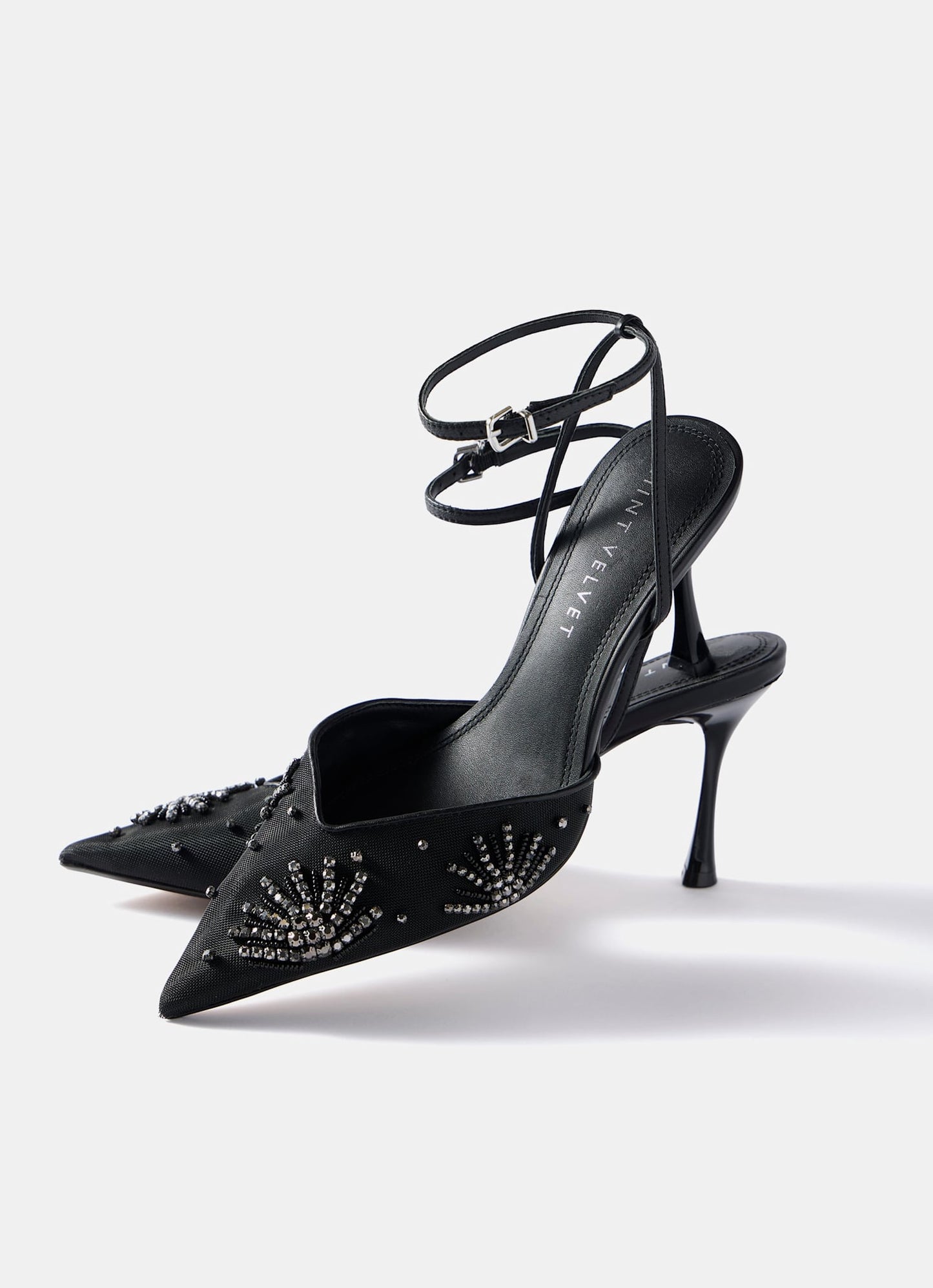 Ari Black Embellished Mesh High Heels