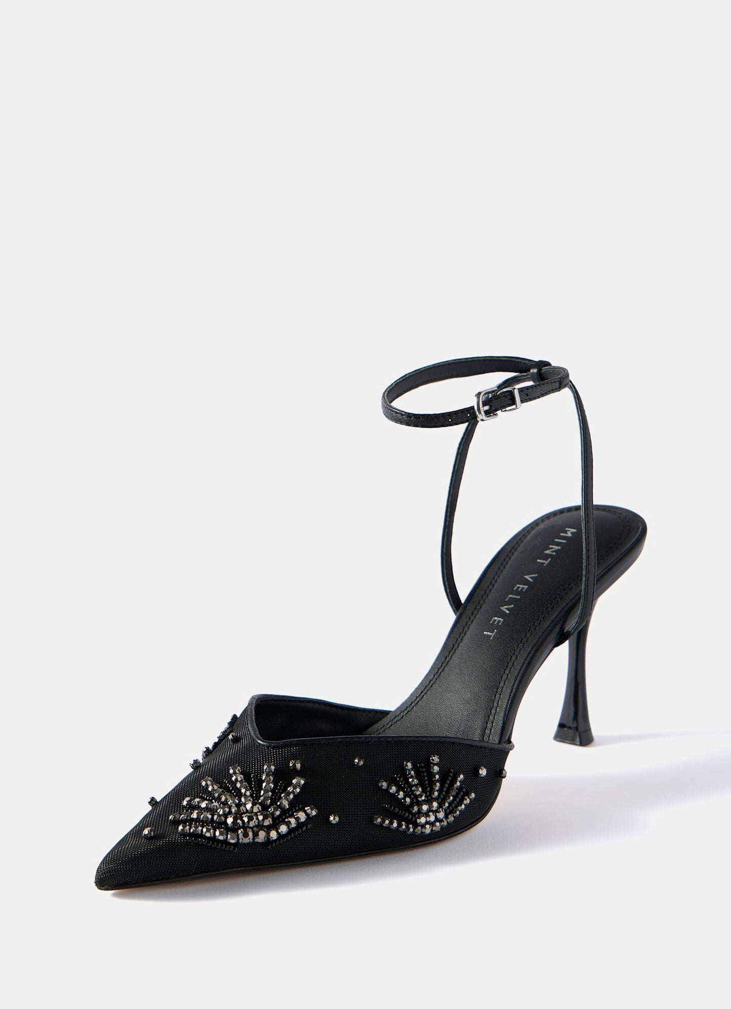Ari Black Embellished Mesh High Heels