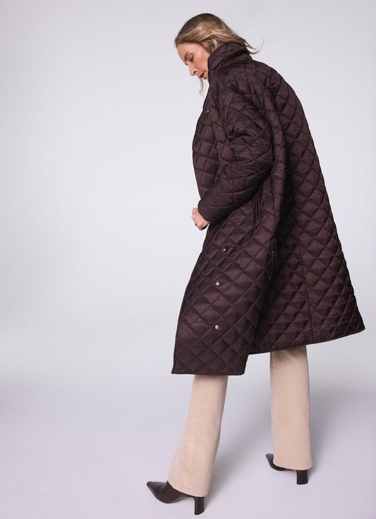 Brown Quilted Funnel Neck Coat