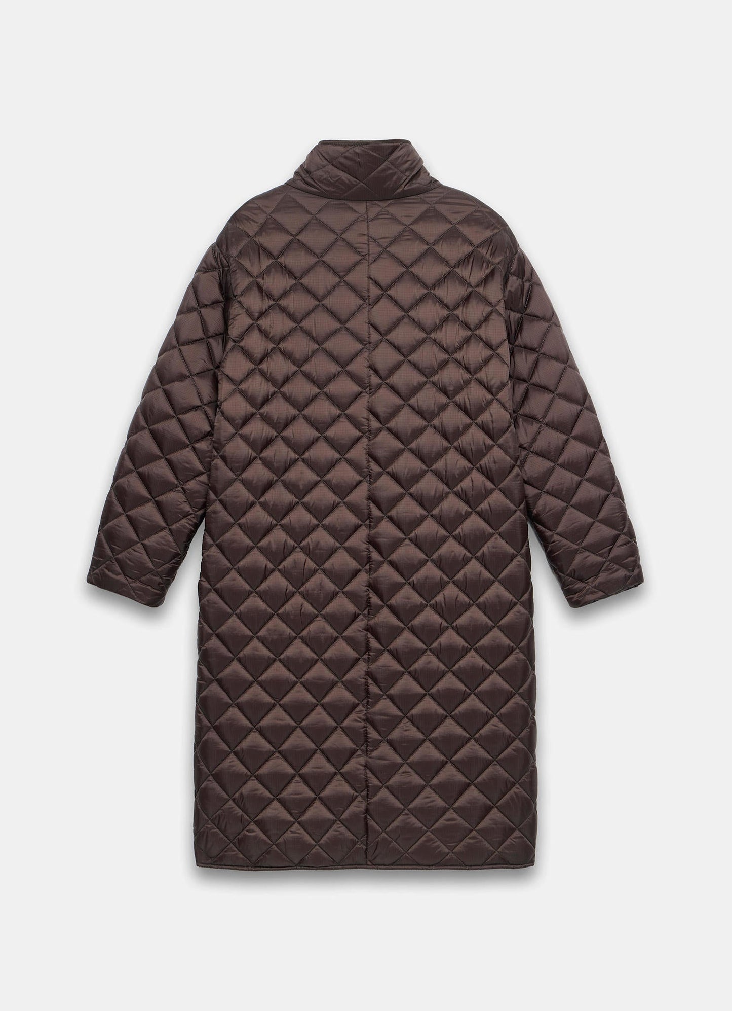 Brown Quilted Funnel Neck Coat