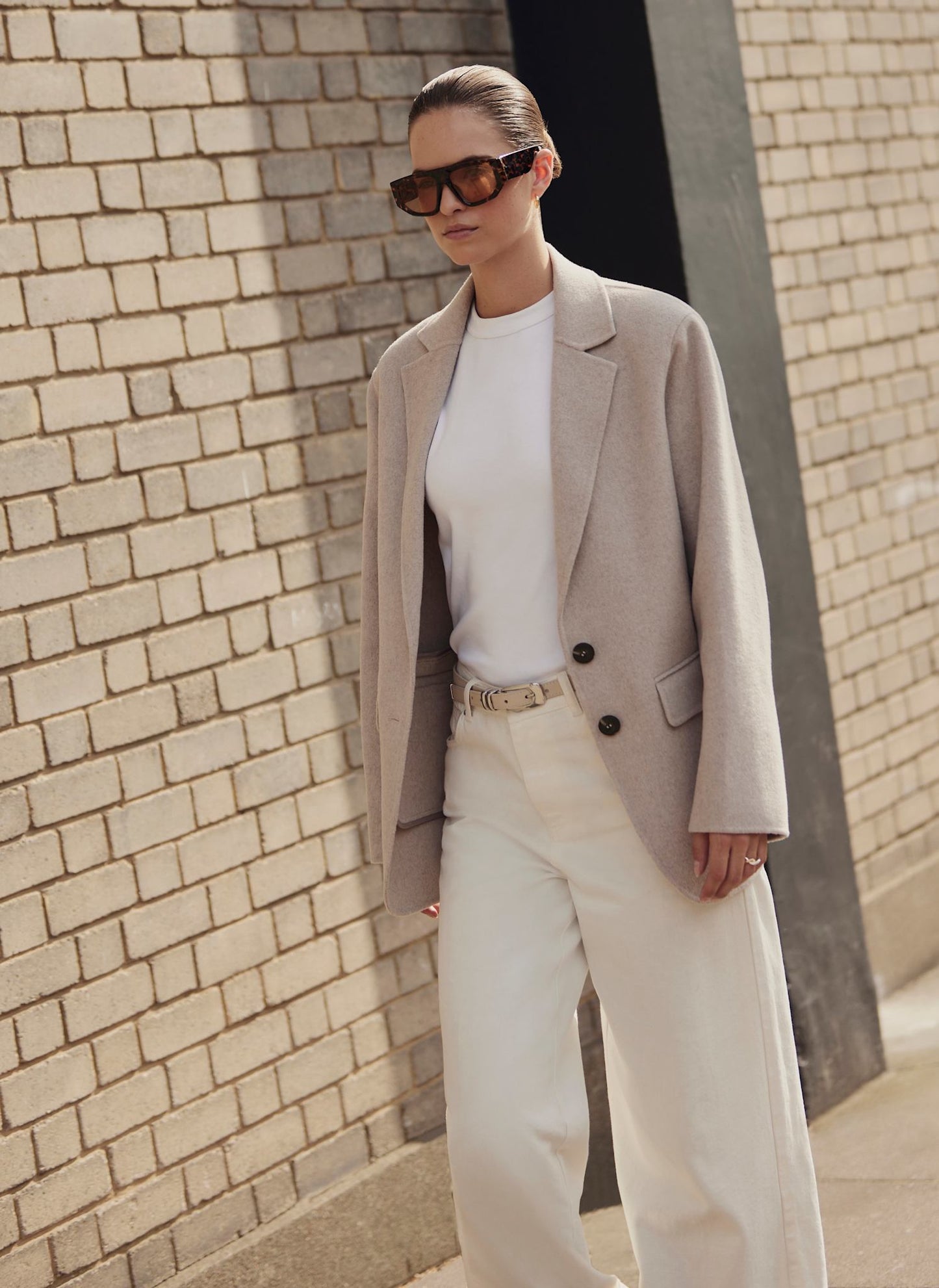 Neutral Wool Blend Hand Finished Blazer