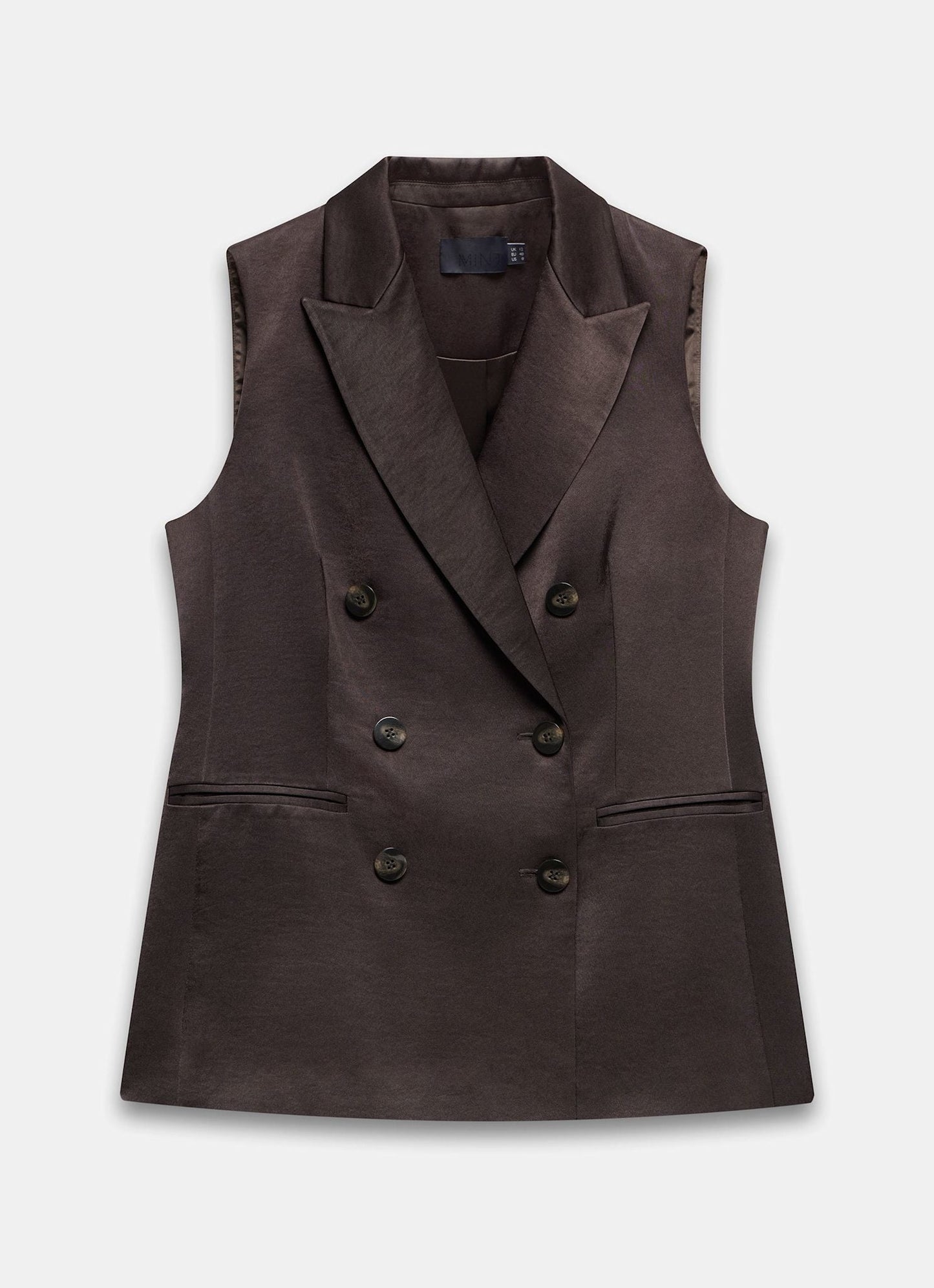 Brown Satin Wrap Longline Waistcoat