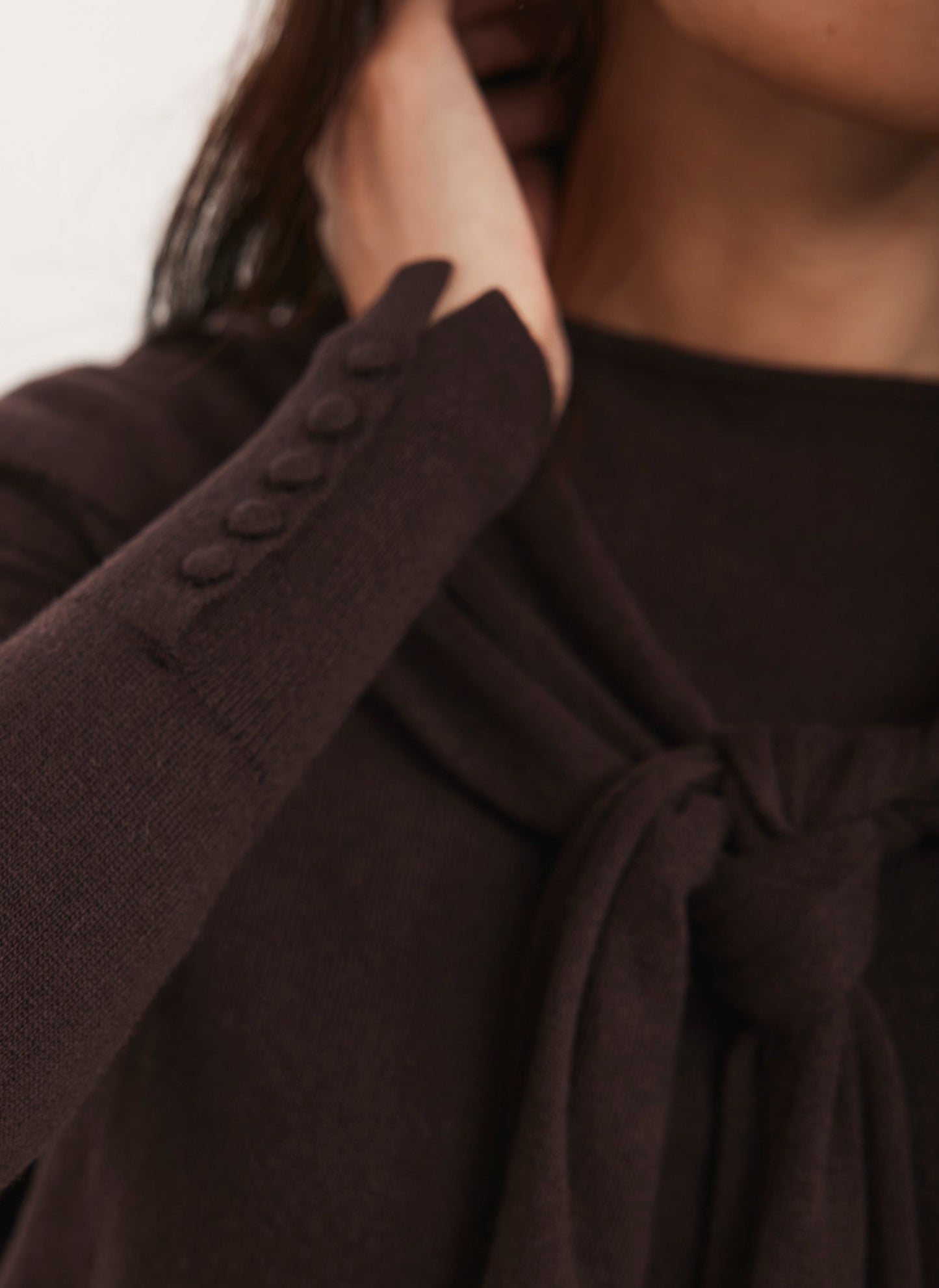 Brown Cotton Blend Scarf Detail Knit Jumper