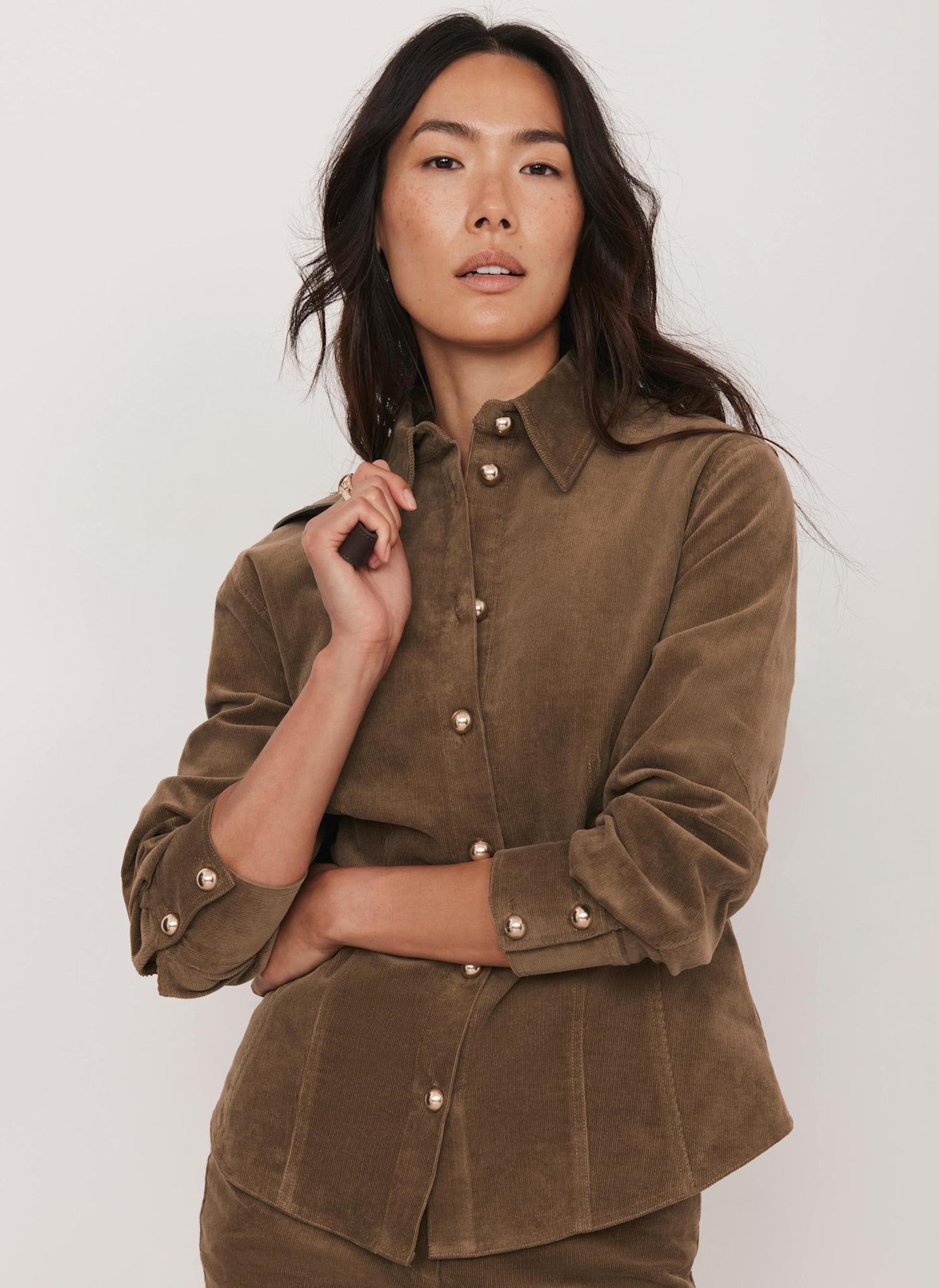 Brown Fitted Corduroy Shirt