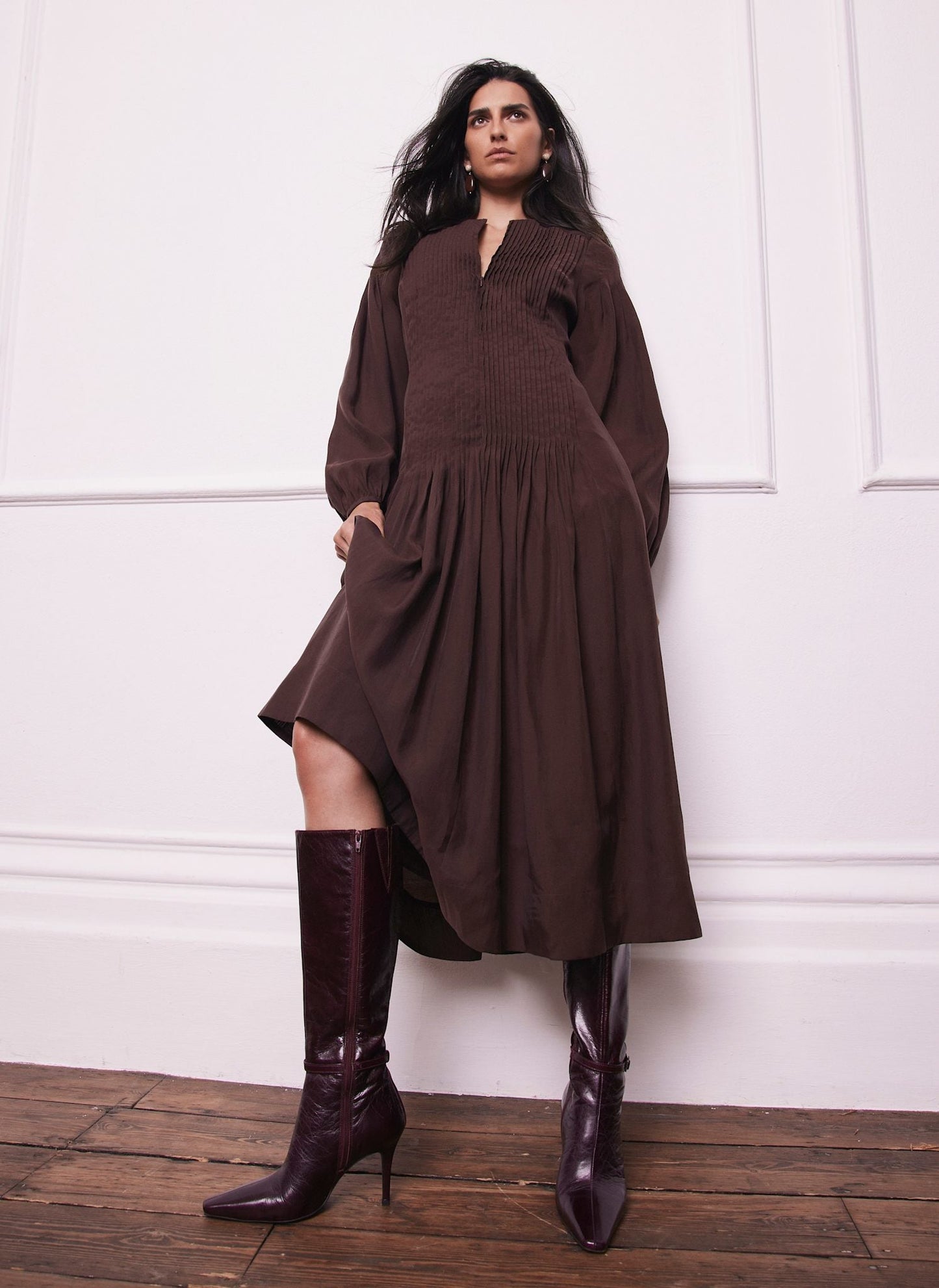 Burgundy Pintuck Maxi Dress