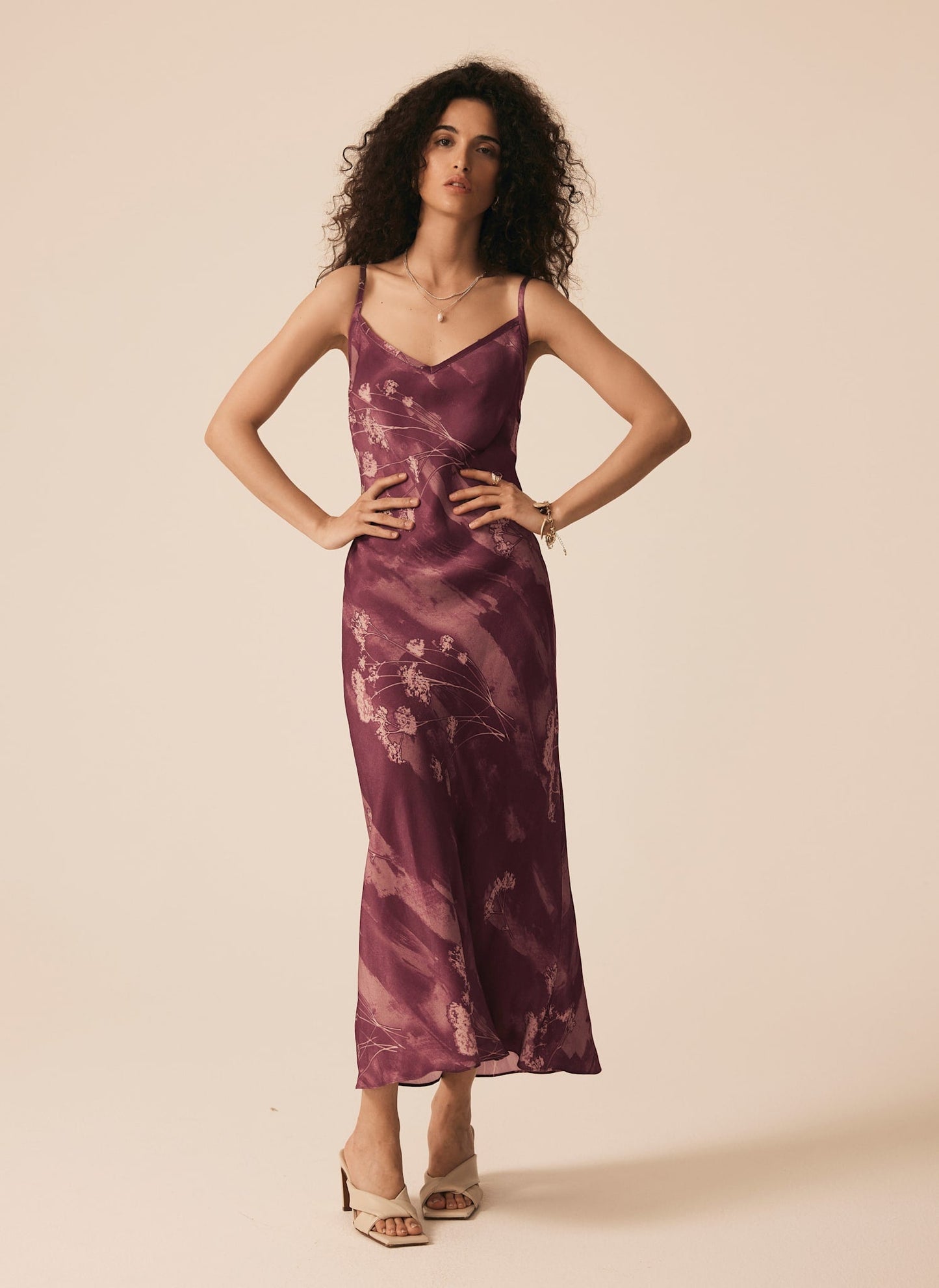 Burgundy Floral Print Slip Dress