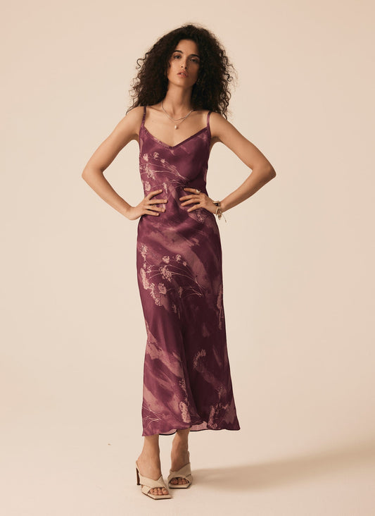 Burgundy Floral Print Slip Dress