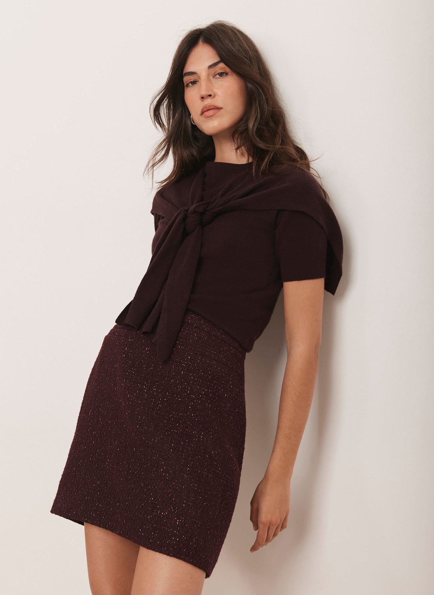Burgundy Boucle Mini Skirt