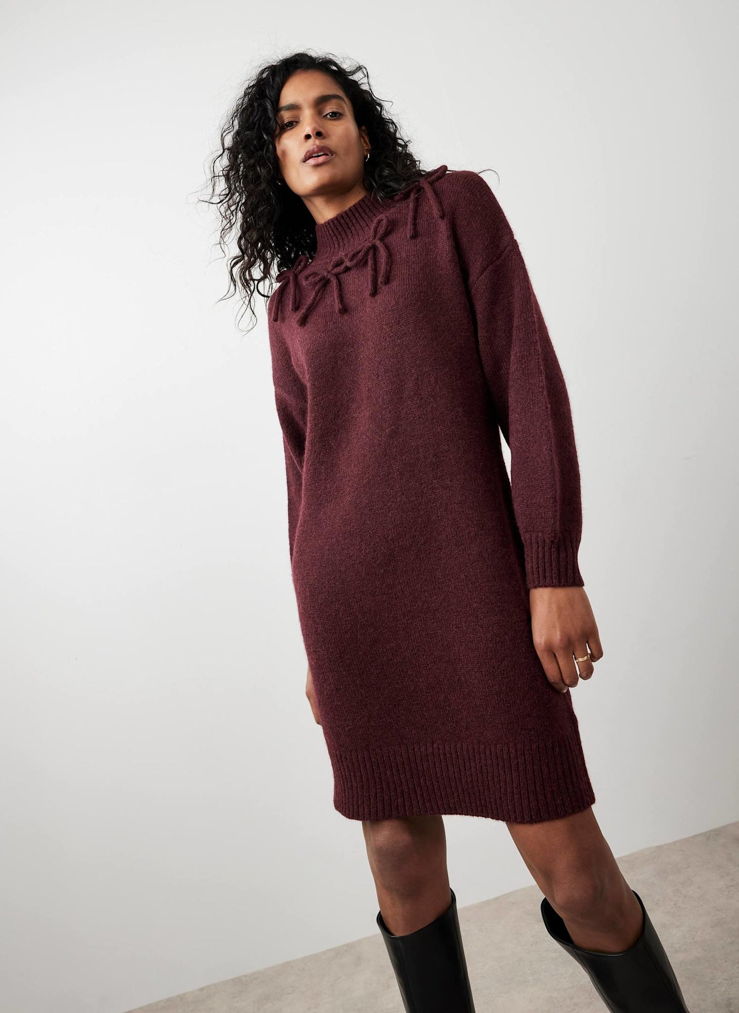 Burgundy Knit Bow Jumper Dress