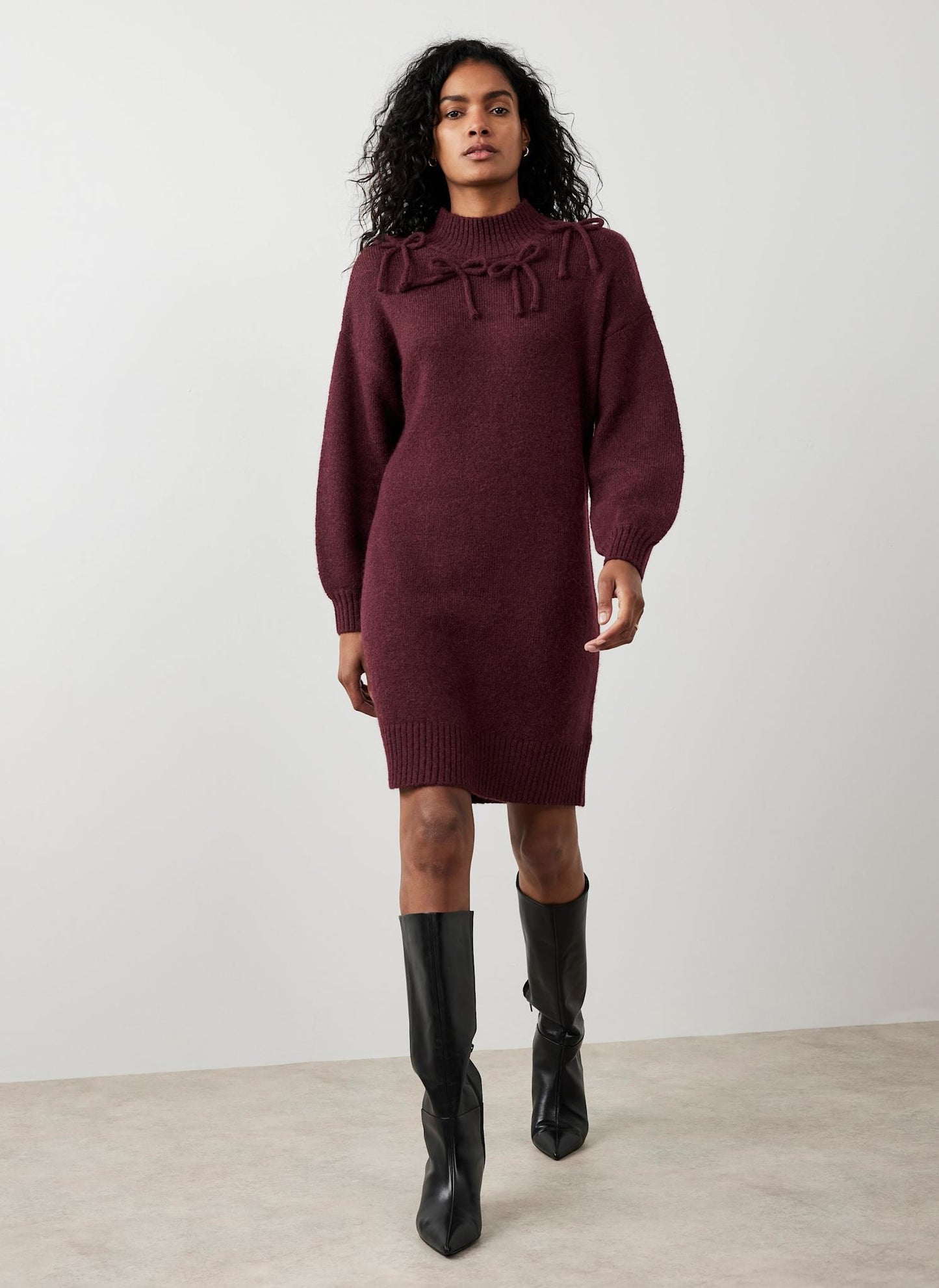 Burgundy Knit Bow Jumper Dress