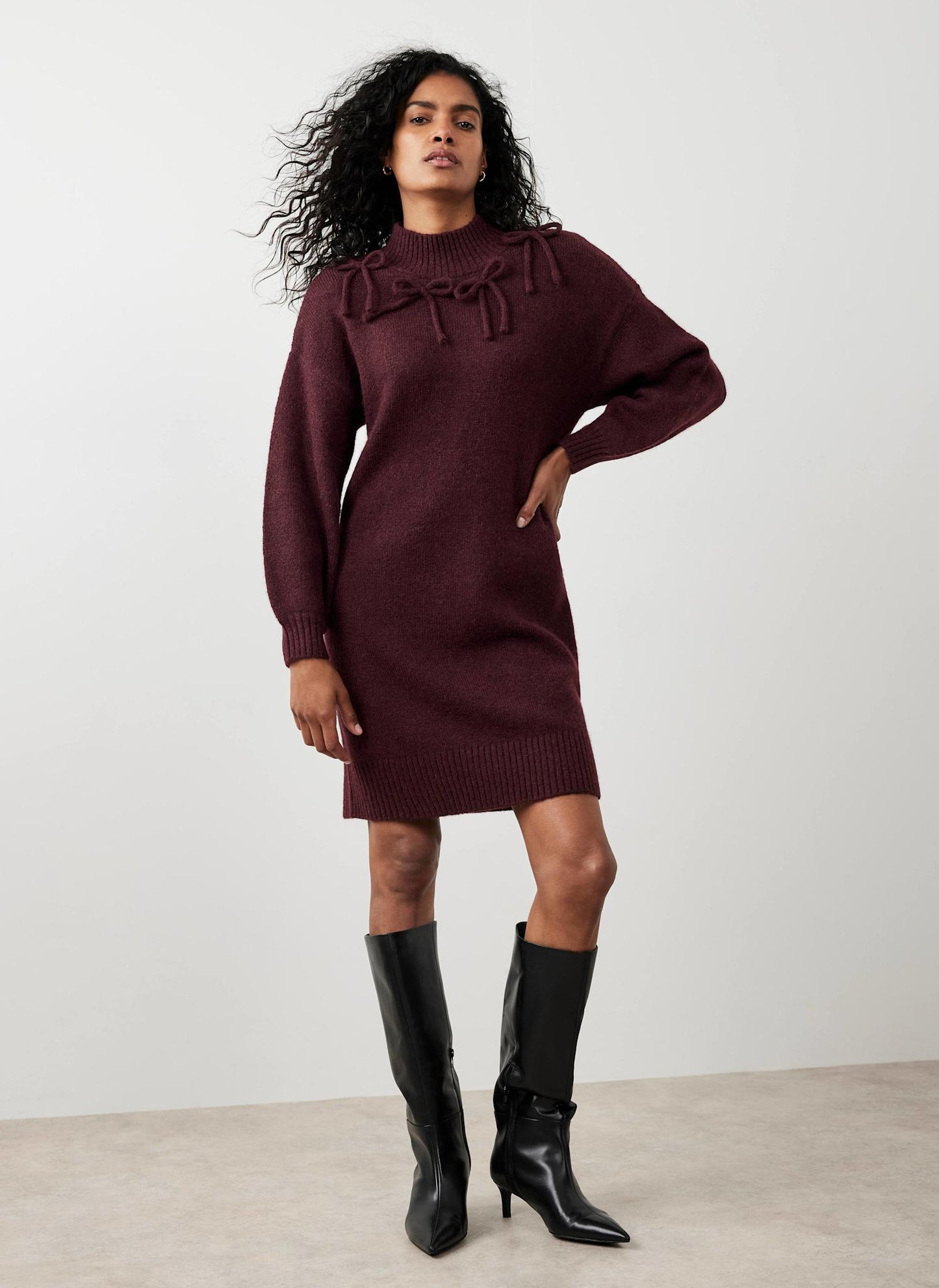 Burgundy Knit Bow Jumper Dress