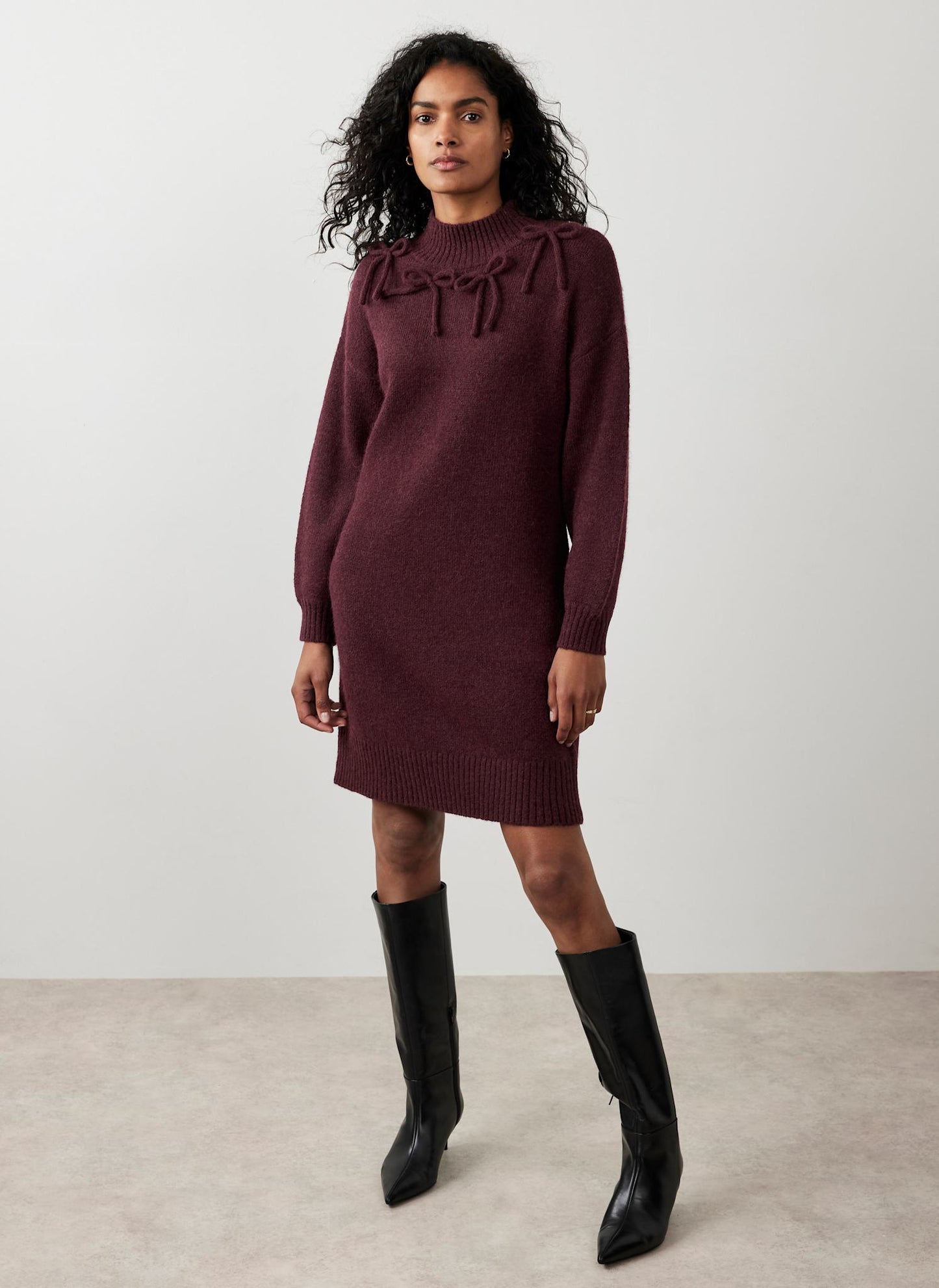 Burgundy Knit Bow Jumper Dress