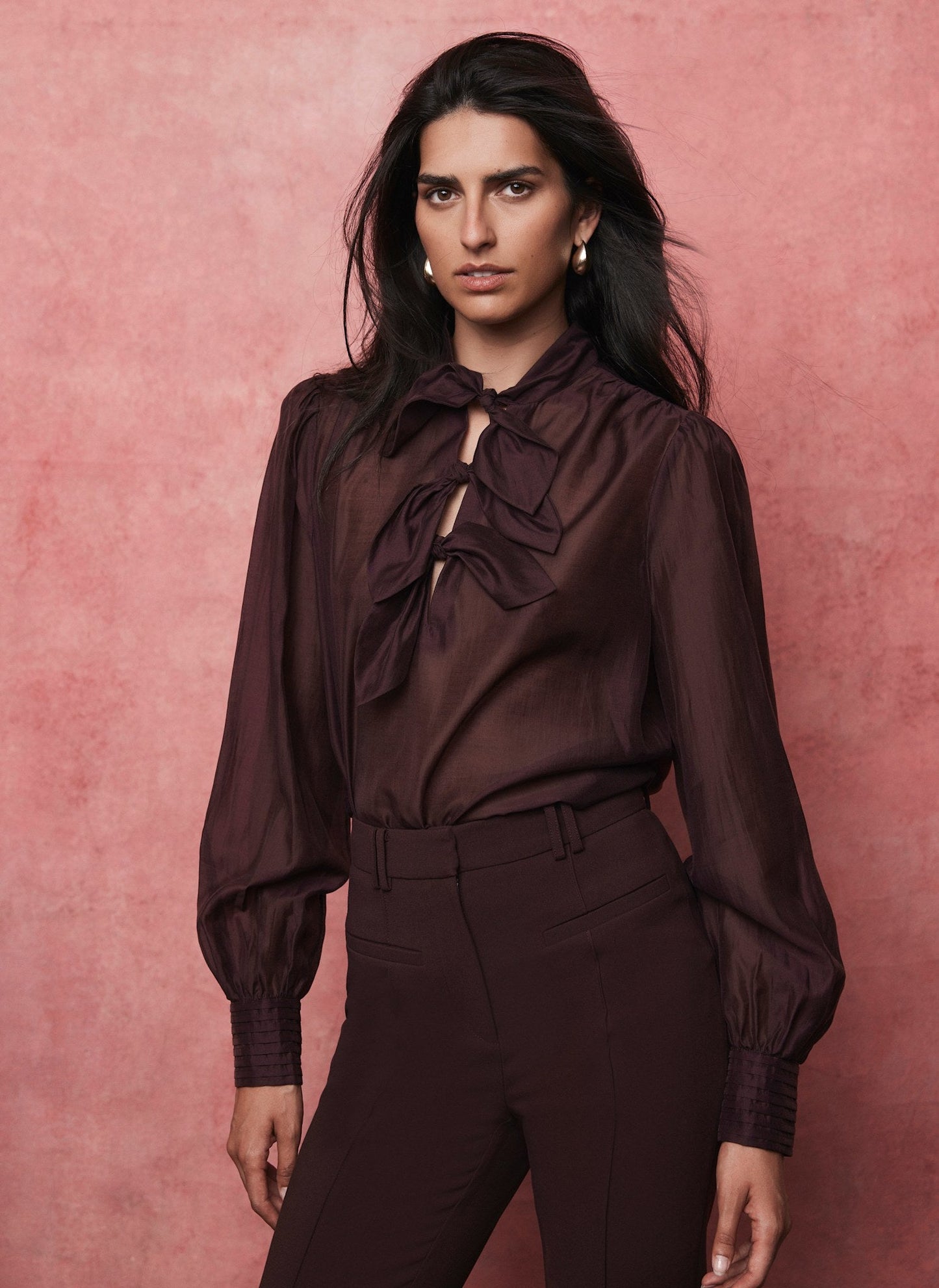 Burgundy Bow Detail Blouse