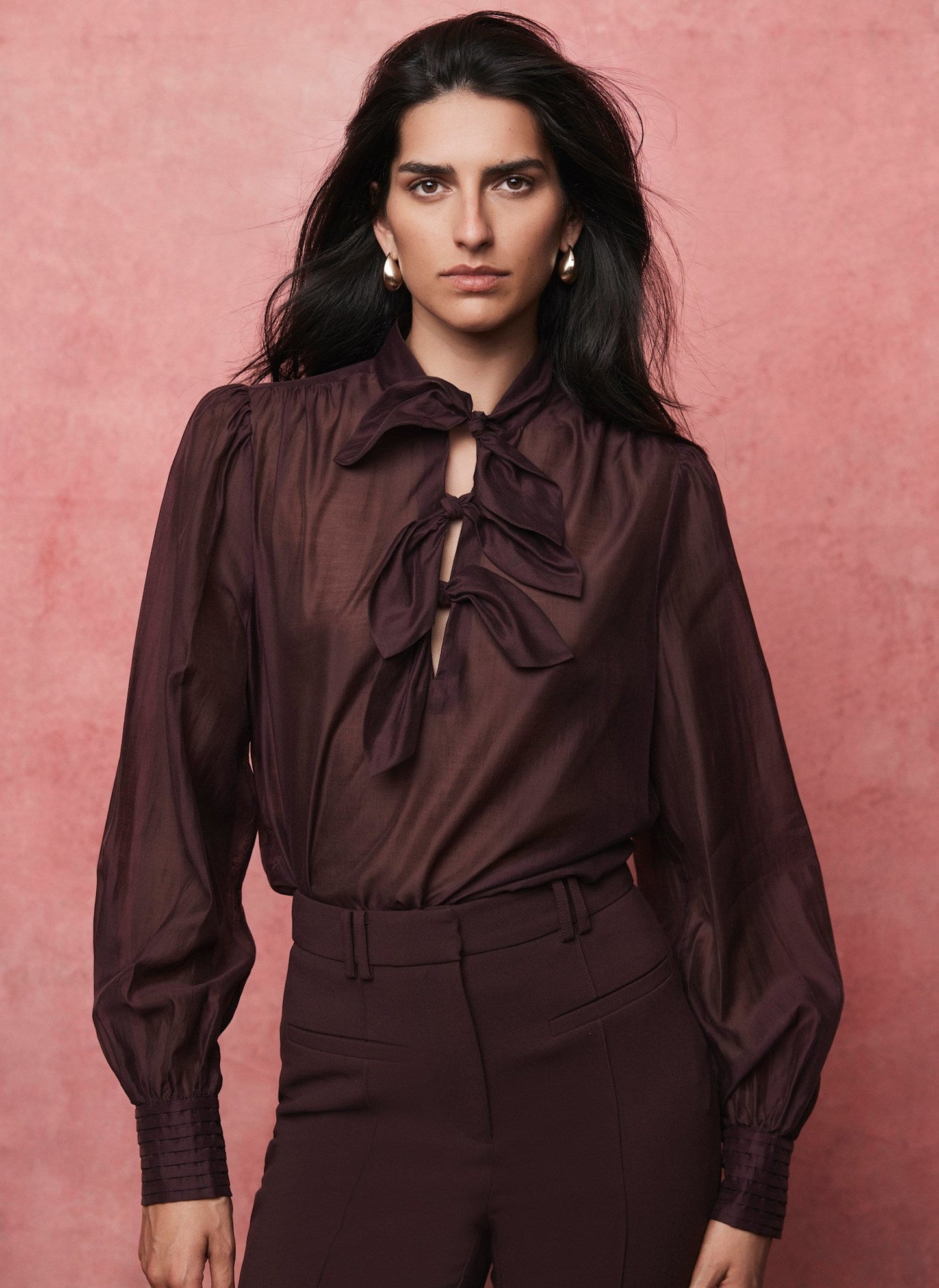 Burgundy Bow Detail Blouse