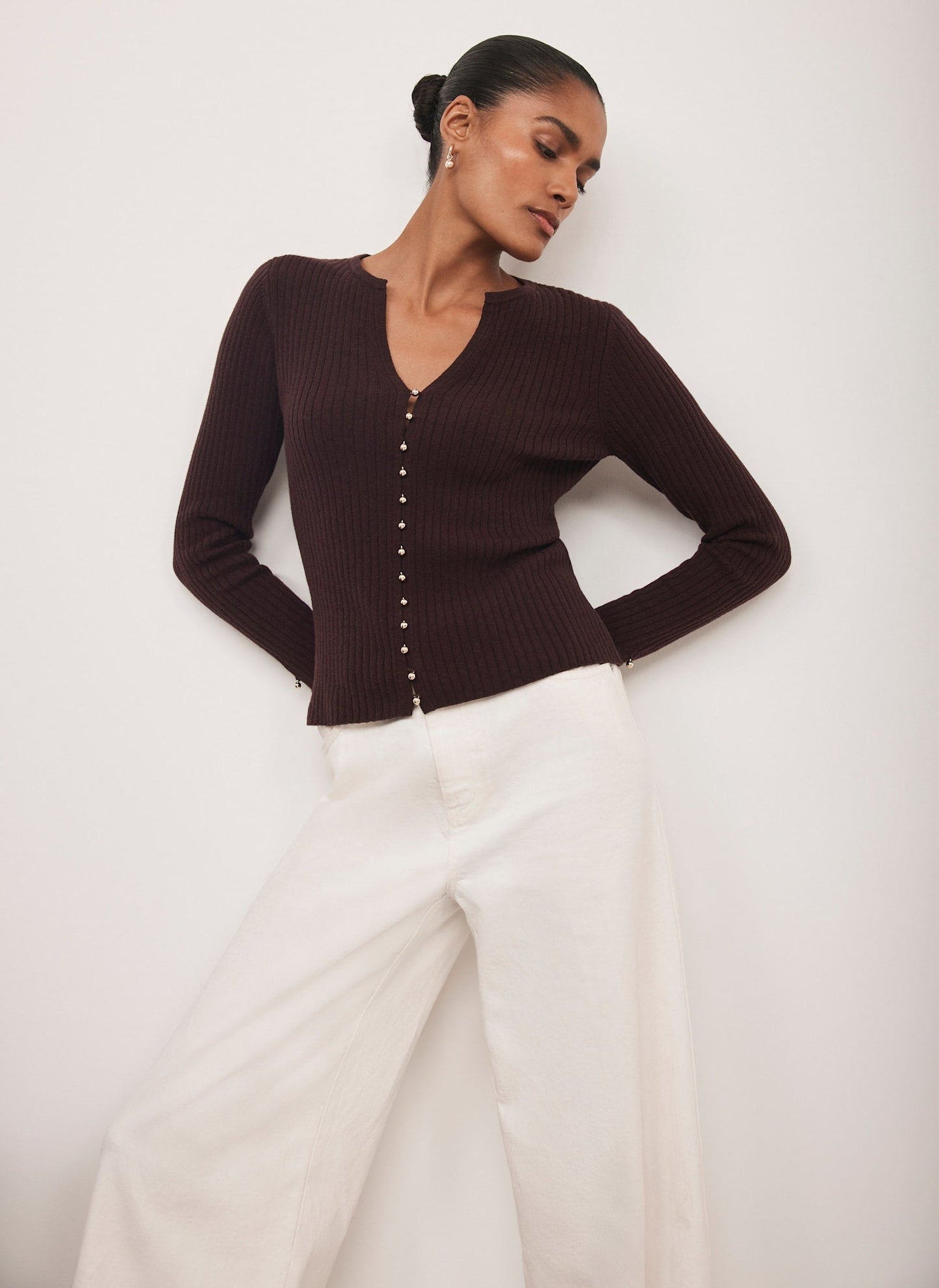 Burgundy Cotton Blend Ribbed Top