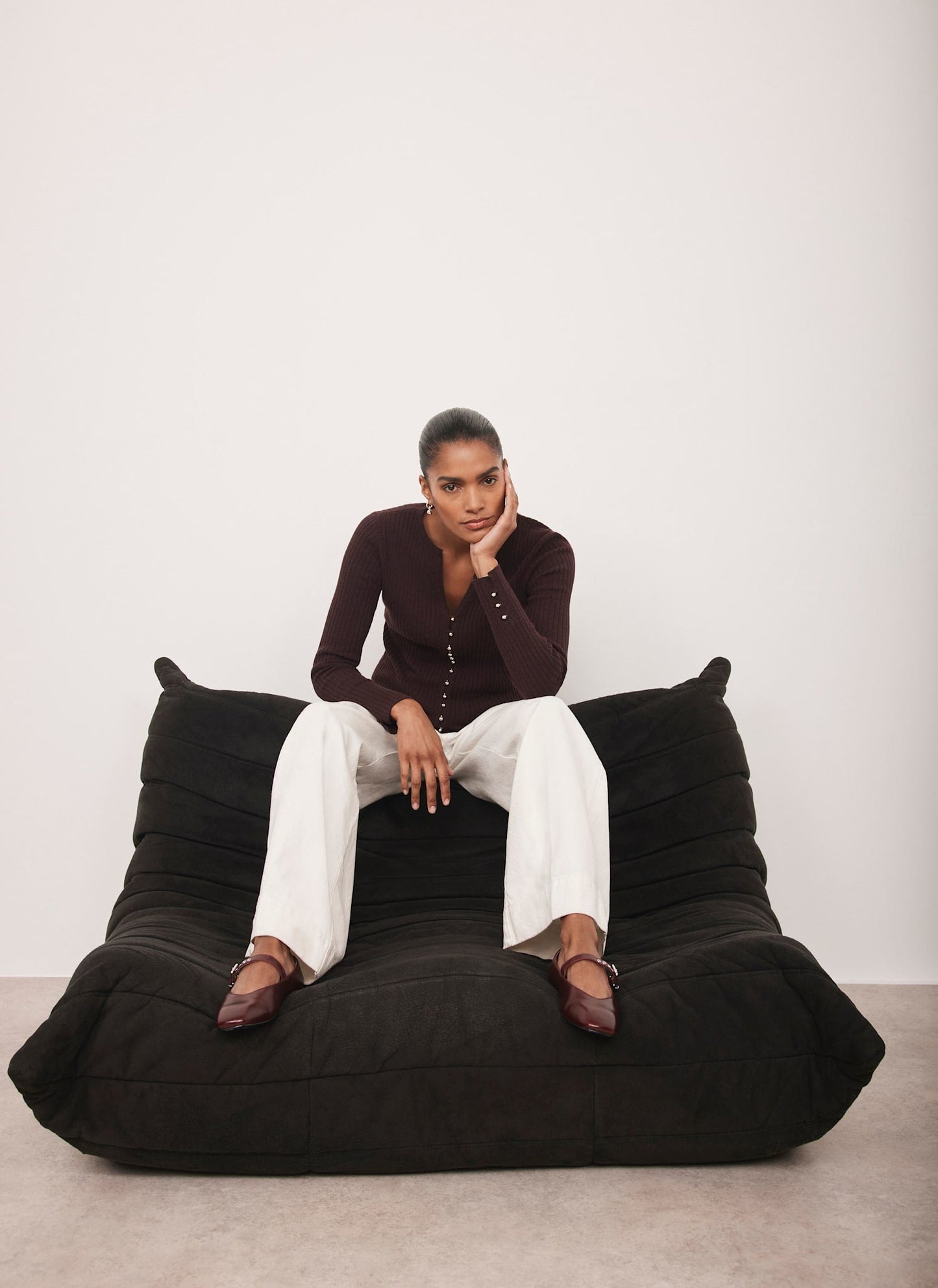 Burgundy Cotton Blend Ribbed Top