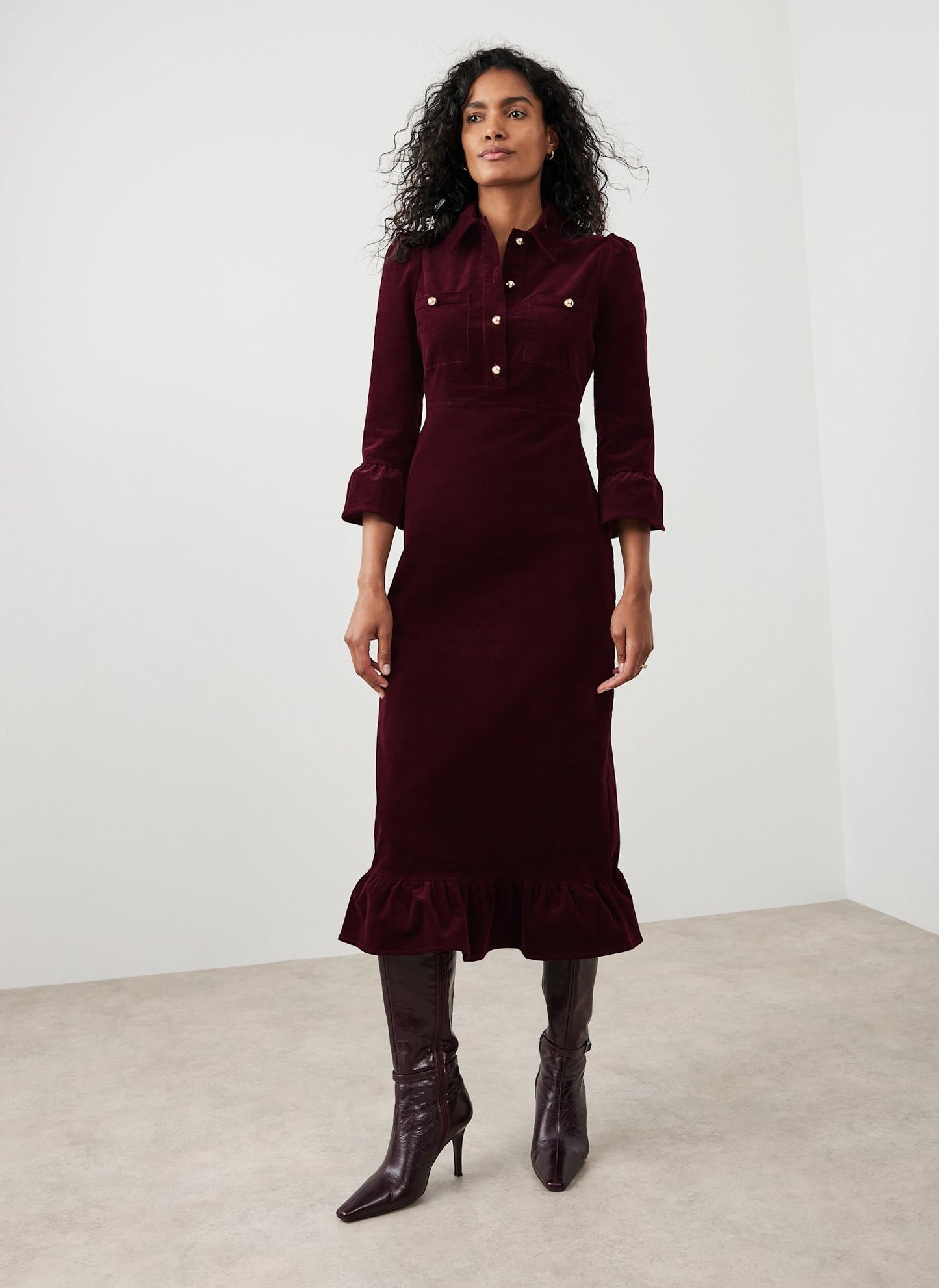 Burgundy Corduroy Midi Dress
